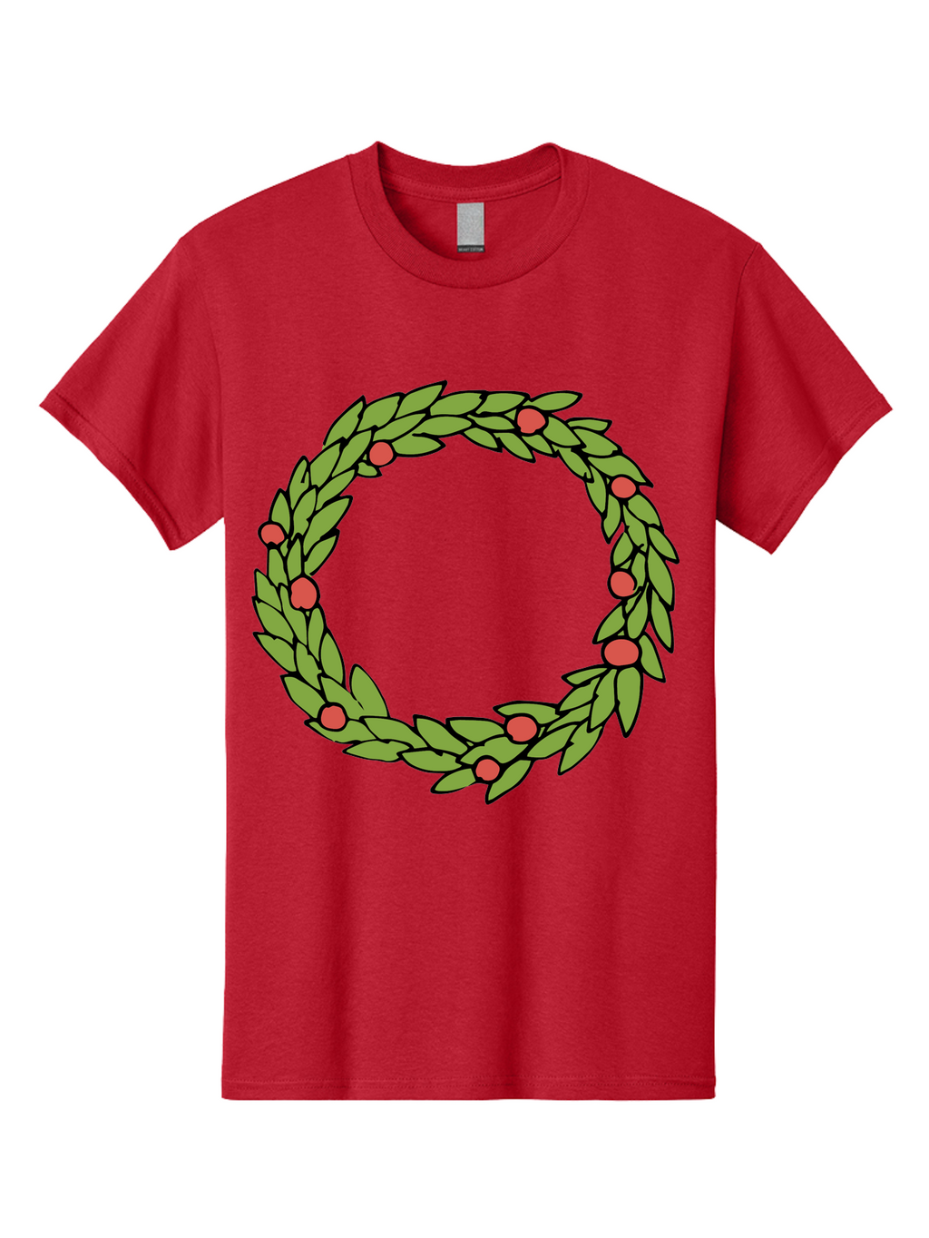 Laurel-Wreath Men'S Graphic Tee, 100% Cotton, Comfortable Casual Summer Wear, Machine Washable, Laurel Wreath, Green Leaves, Red Berries, Circular Design, Symbolic Motif, Traditional Emblem, Vintage Decoration, Classic Iconography, -  Aaa960
