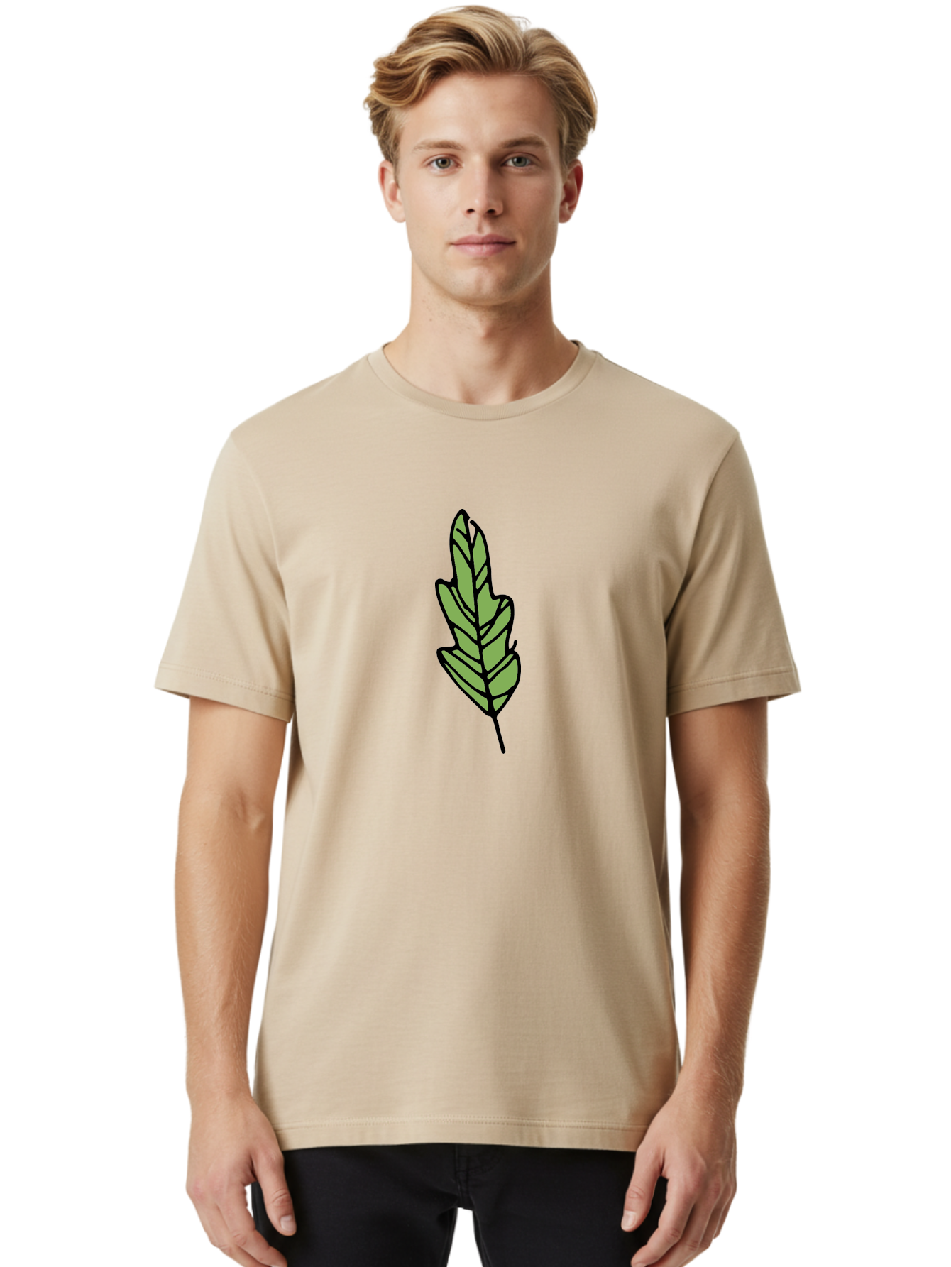 Leaf-Illustration Men'S Graphic Tee, 100% Cotton, Comfortable Casual Summer Wear, Machine Washable, Simple Leaf Design, Cartoon Leaf Illustration, Green Leaf Graphic, Leaf Outline, Minimalist Leaf Art, Nature-Inspired Illustration, -  Aaa963