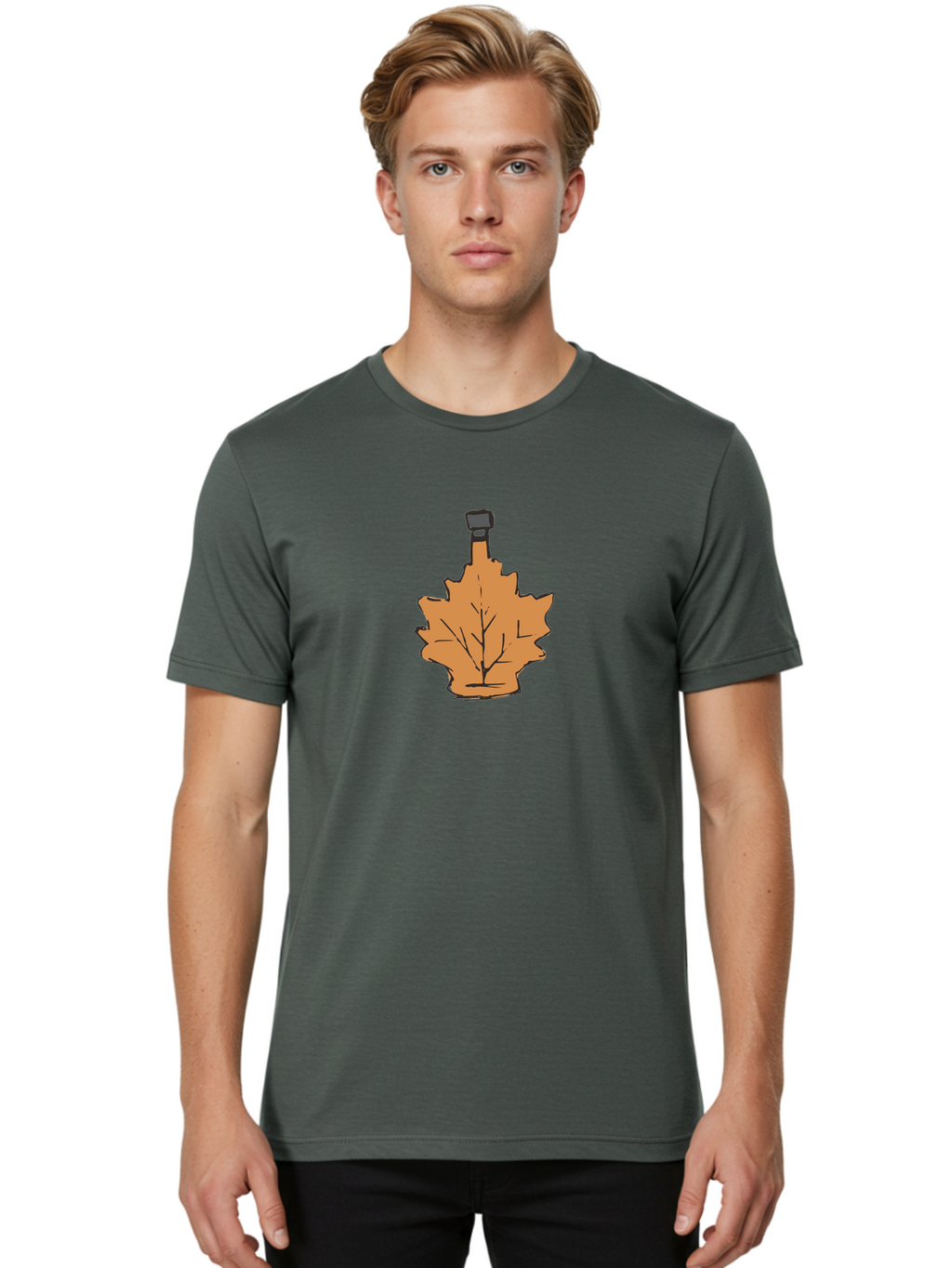 Leaf-Pendant Men'S Graphic Tee, 100% Cotton, Comfortable Casual Summer Wear, Machine Washable, Leaf Pendant, Autumn Leaf Jewelry, Orange Leaf Necklace, Fall Fashion Accessories, Nature-Inspired Pendant, Seasonal Jewelry, Leaf-Shaped Charm -  Aaa964