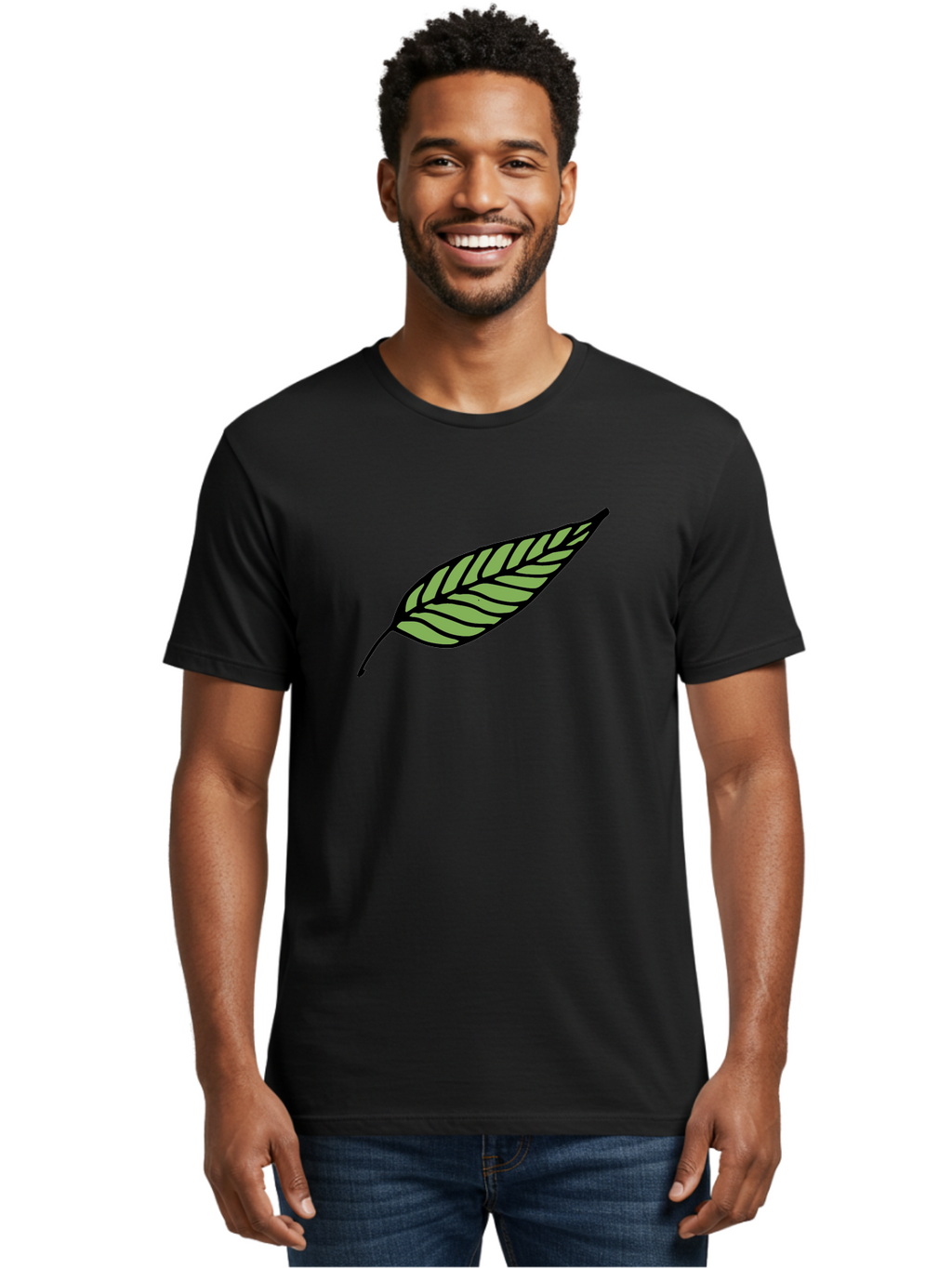Leaf Men'S Graphic Tee, 100% Cotton, Comfortable Casual Summer Wear, Machine Washable, Leaf Icon, Olive Branch Symbol, Simple Illustration, Black Outline, Green Leaf, Minimalist Design, Symbolic Representation, Peace Symbol, -  Aaa965