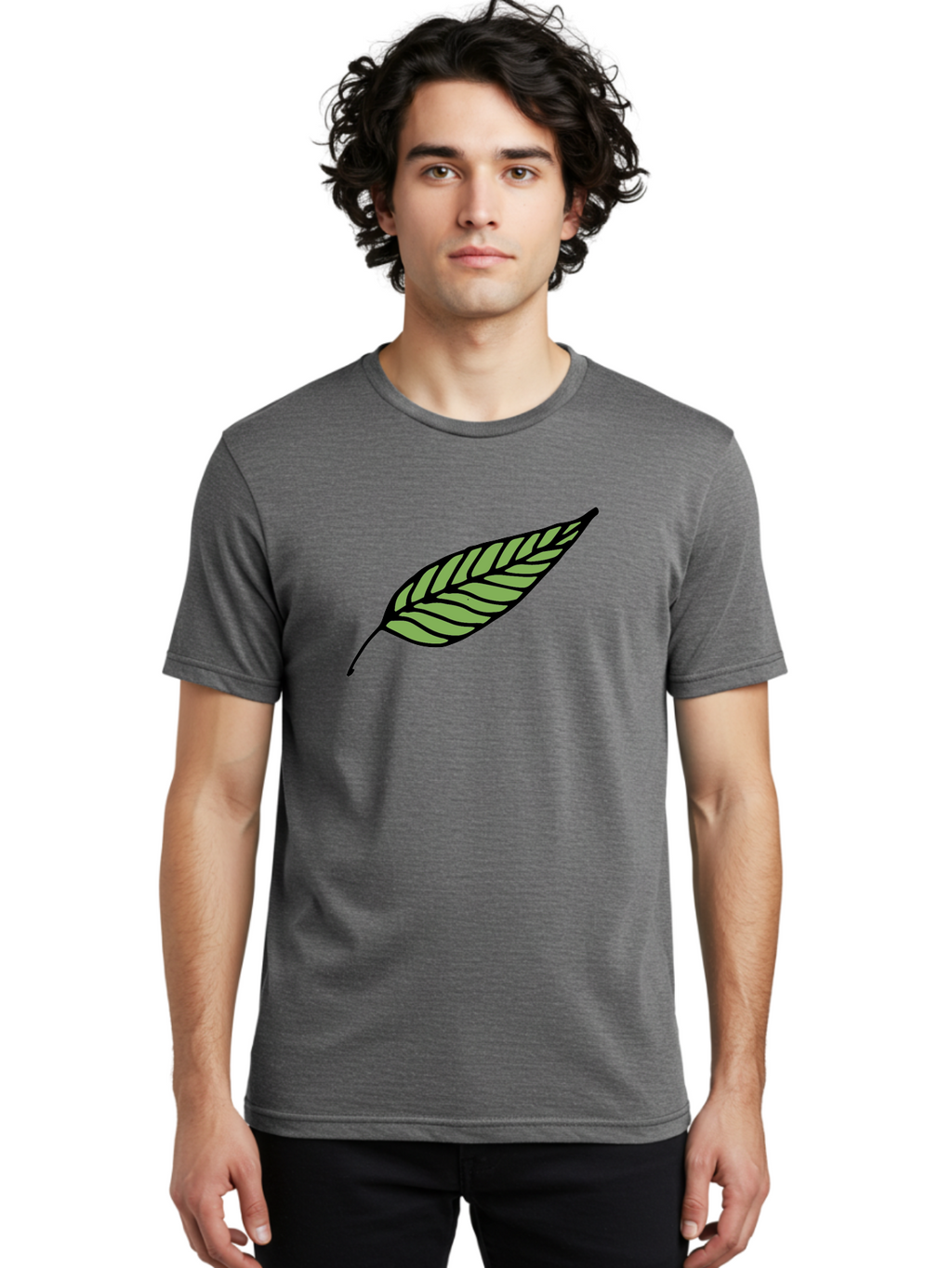 Leaf Men'S Graphic Tee, 100% Cotton, Comfortable Casual Summer Wear, Machine Washable, Leaf Icon, Olive Branch Symbol, Simple Illustration, Black Outline, Green Leaf, Minimalist Design, Symbolic Representation, Peace Symbol, -  Aaa965