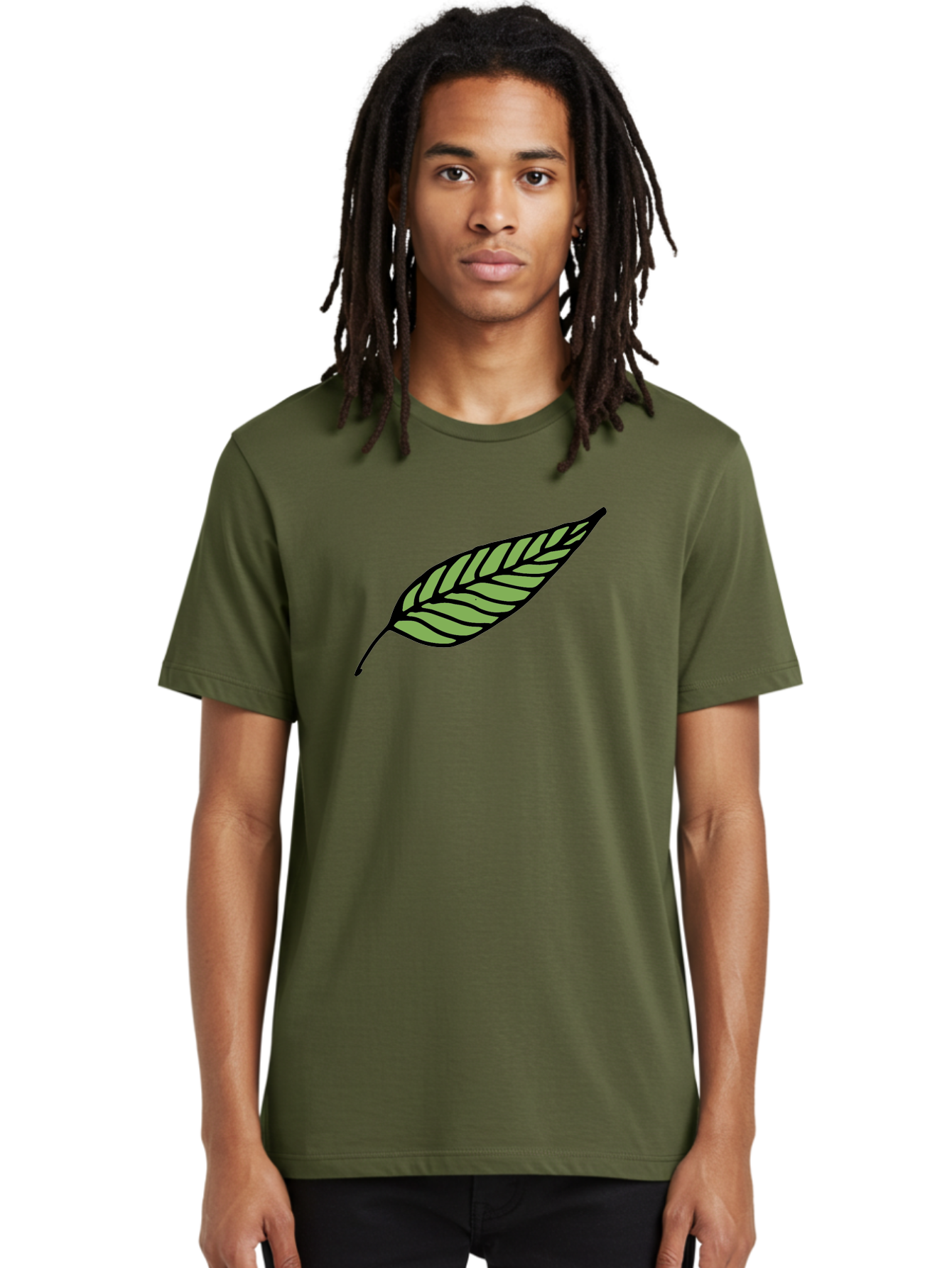 Leaf Men'S Graphic Tee, 100% Cotton, Comfortable Casual Summer Wear, Machine Washable, Leaf Icon, Olive Branch Symbol, Simple Illustration, Black Outline, Green Leaf, Minimalist Design, Symbolic Representation, Peace Symbol, -  Aaa965
