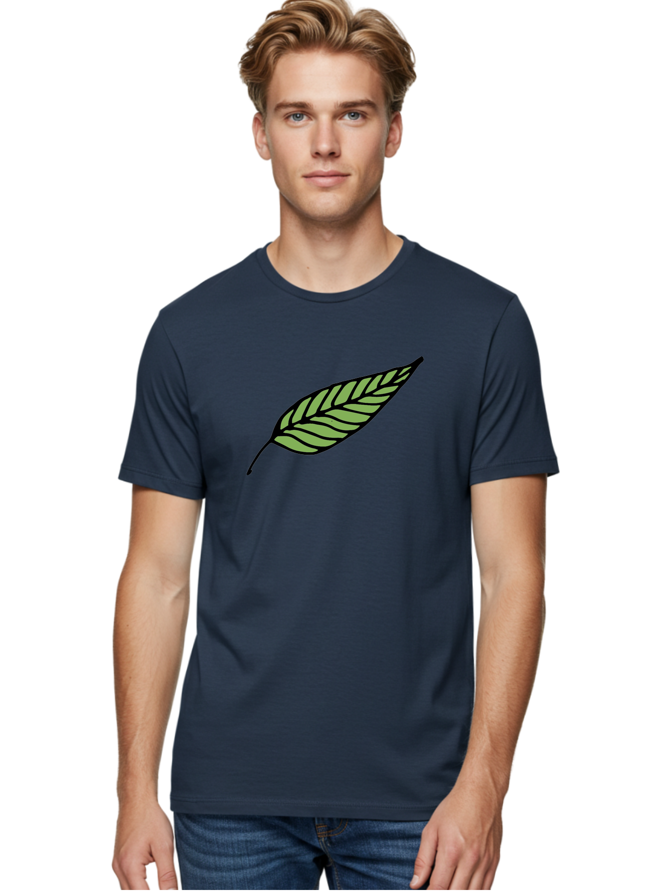 Leaf Men'S Graphic Tee, 100% Cotton, Comfortable Casual Summer Wear, Machine Washable, Leaf Icon, Olive Branch Symbol, Simple Illustration, Black Outline, Green Leaf, Minimalist Design, Symbolic Representation, Peace Symbol, -  Aaa965