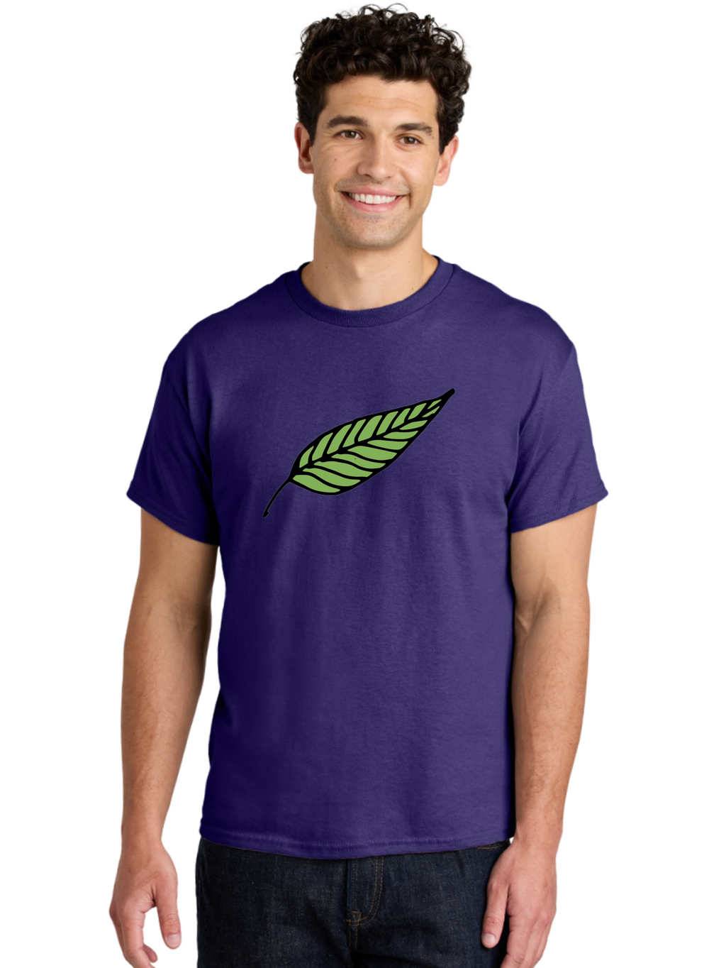 Leaf Men'S Graphic Tee, 100% Cotton, Comfortable Casual Summer Wear, Machine Washable, Leaf Icon, Olive Branch Symbol, Simple Illustration, Black Outline, Green Leaf, Minimalist Design, Symbolic Representation, Peace Symbol, -  Aaa965