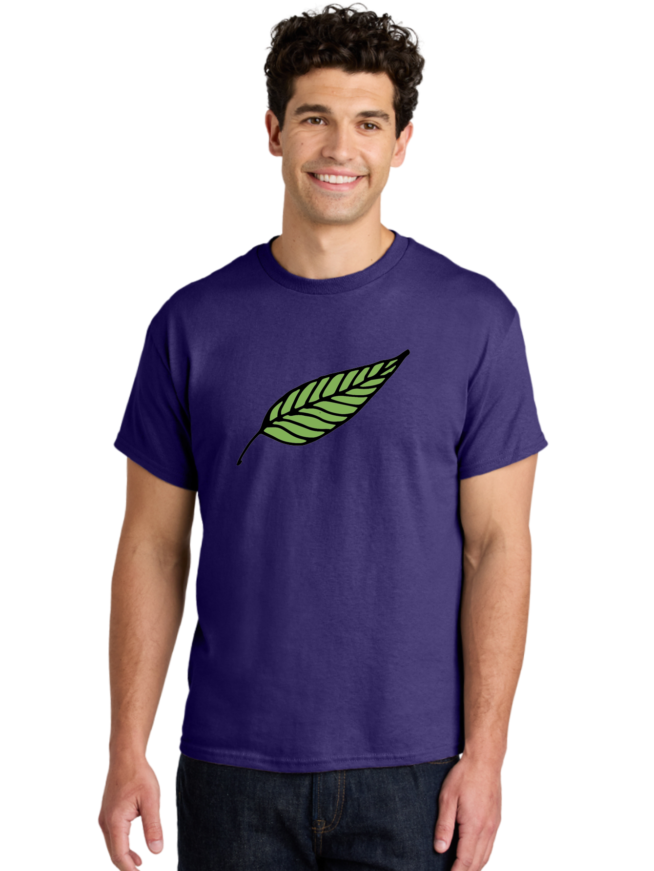 Leaf Men'S Graphic Tee, 100% Cotton, Comfortable Casual Summer Wear, Machine Washable, Leaf Icon, Olive Branch Symbol, Simple Illustration, Black Outline, Green Leaf, Minimalist Design, Symbolic Representation, Peace Symbol, -  Aaa965