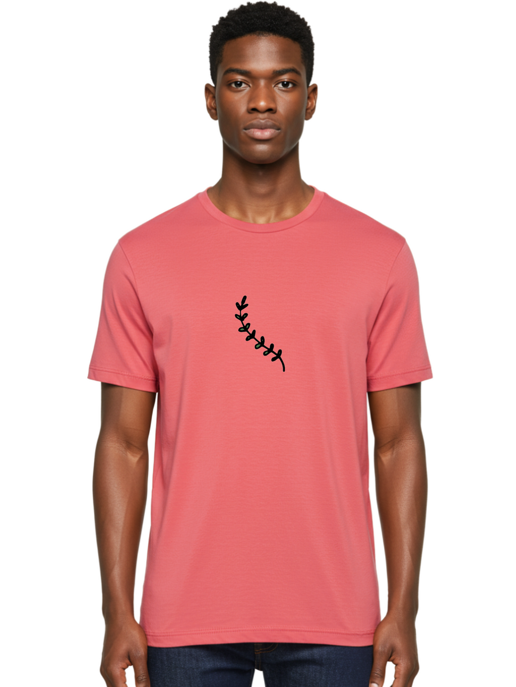 Leafy-Branch Men'S Graphic Tee, 100% Cotton, Comfortable Casual Summer Wear, Machine Washable, Simple Vine, Curved Stem, Black Leaves, Grey Highlights, Digital Art, Minimalist Design, Simple Shapes, Modern Illustration, Stylized Foliage, -  Aaa966
