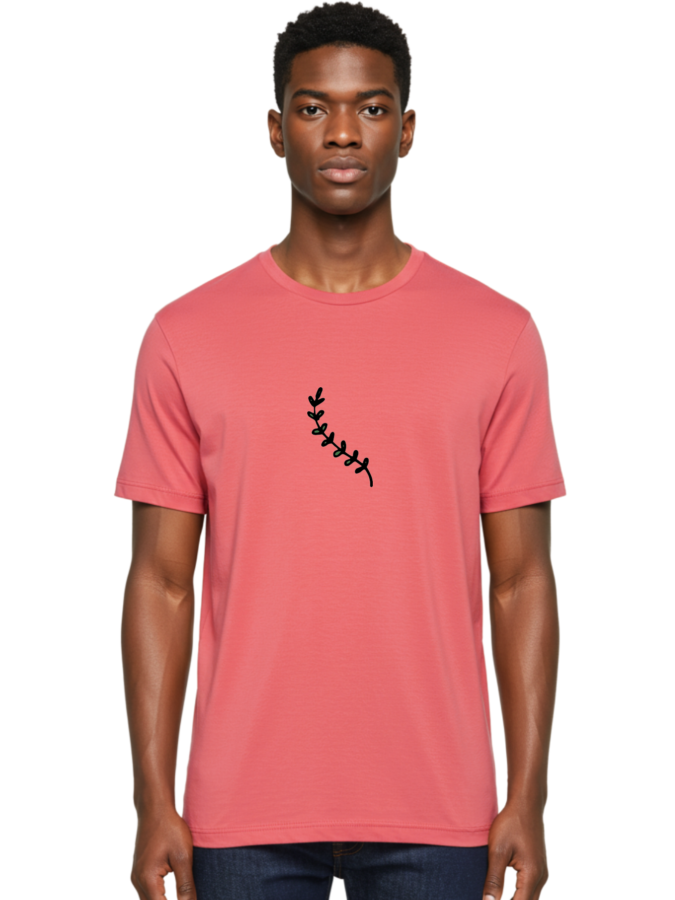 Leafy-Branch Men'S Graphic Tee, 100% Cotton, Comfortable Casual Summer Wear, Machine Washable, Simple Vine, Curved Stem, Black Leaves, Grey Highlights, Digital Art, Minimalist Design, Simple Shapes, Modern Illustration, Stylized Foliage, -  Aaa966