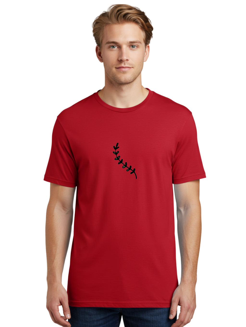 Leafy-Branch Men'S Graphic Tee, 100% Cotton, Comfortable Casual Summer Wear, Machine Washable, Simple Vine, Curved Stem, Black Leaves, Grey Highlights, Digital Art, Minimalist Design, Simple Shapes, Modern Illustration, Stylized Foliage, -  Aaa966