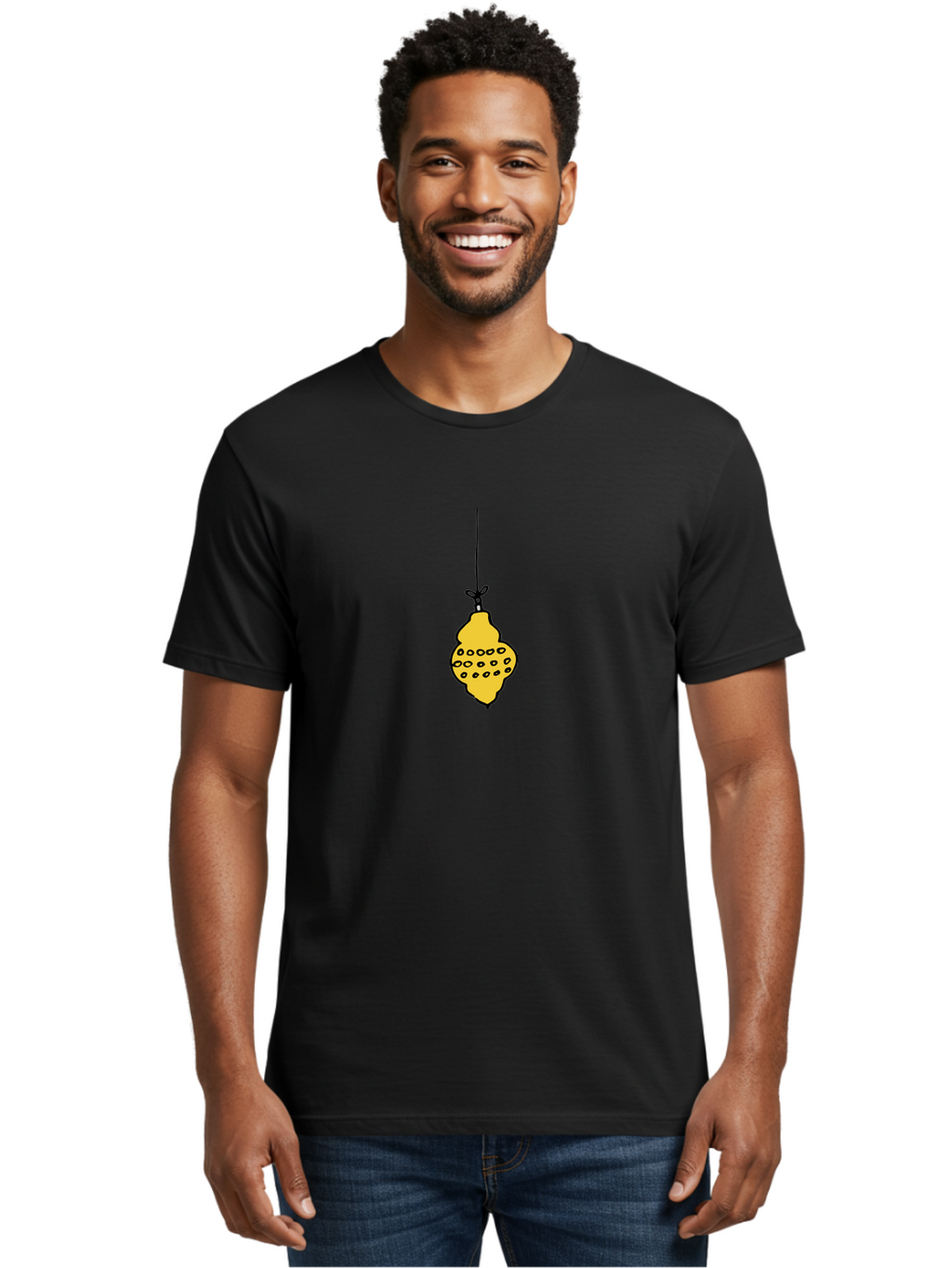 Lemon Men'S Graphic Tee, 100% Cotton, Comfortable Casual Summer Wear, Machine Washable, Lemon Hanging On String, Citrus Fruit, Yellow Lemon, Cartoon Lemon, Simple Design, Festive Decoration, Quirky Art -  Aaa967