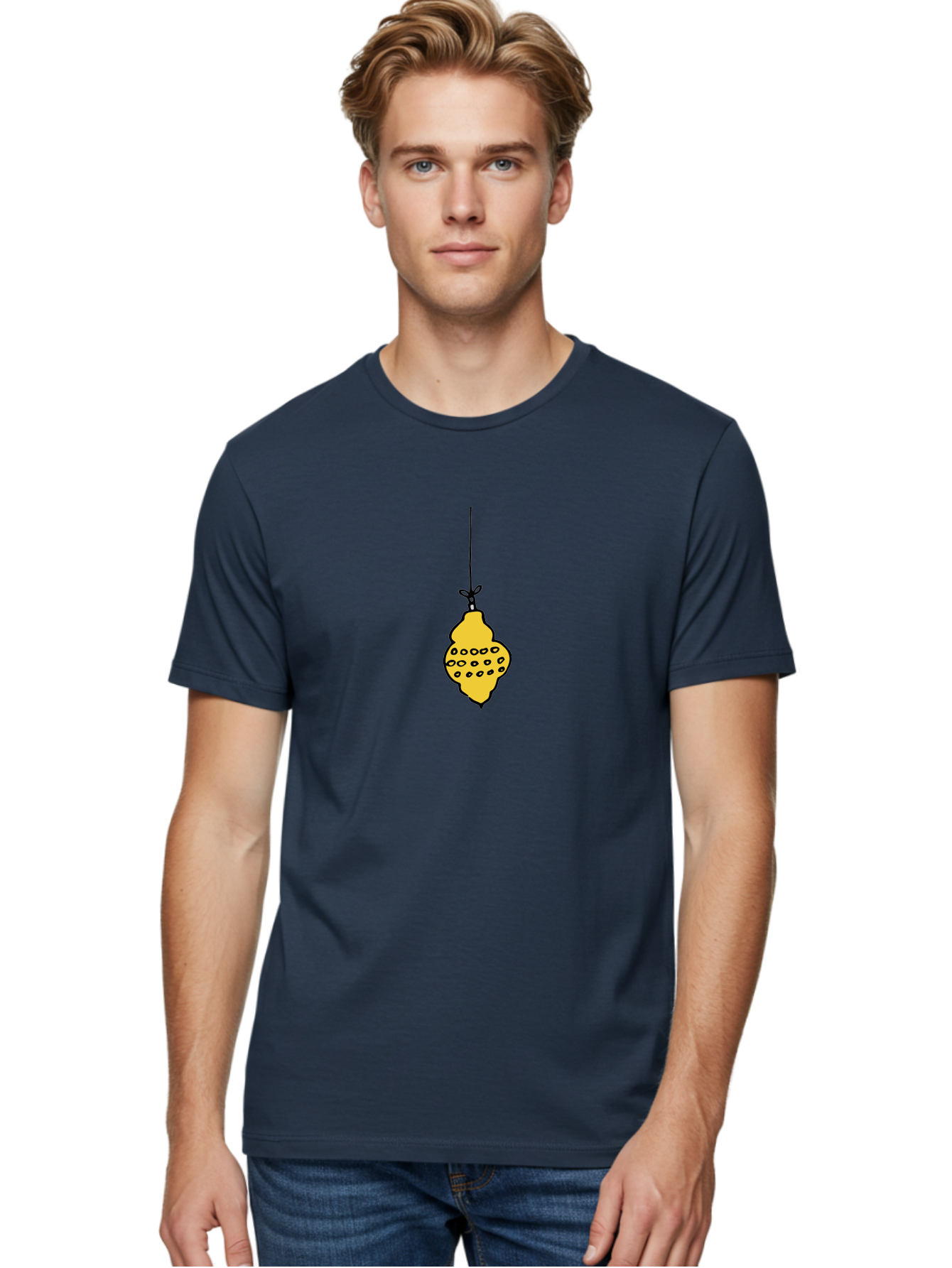 Lemon Men'S Graphic Tee, 100% Cotton, Comfortable Casual Summer Wear, Machine Washable, Lemon Hanging On String, Citrus Fruit, Yellow Lemon, Cartoon Lemon, Simple Design, Festive Decoration, Quirky Art -  Aaa967