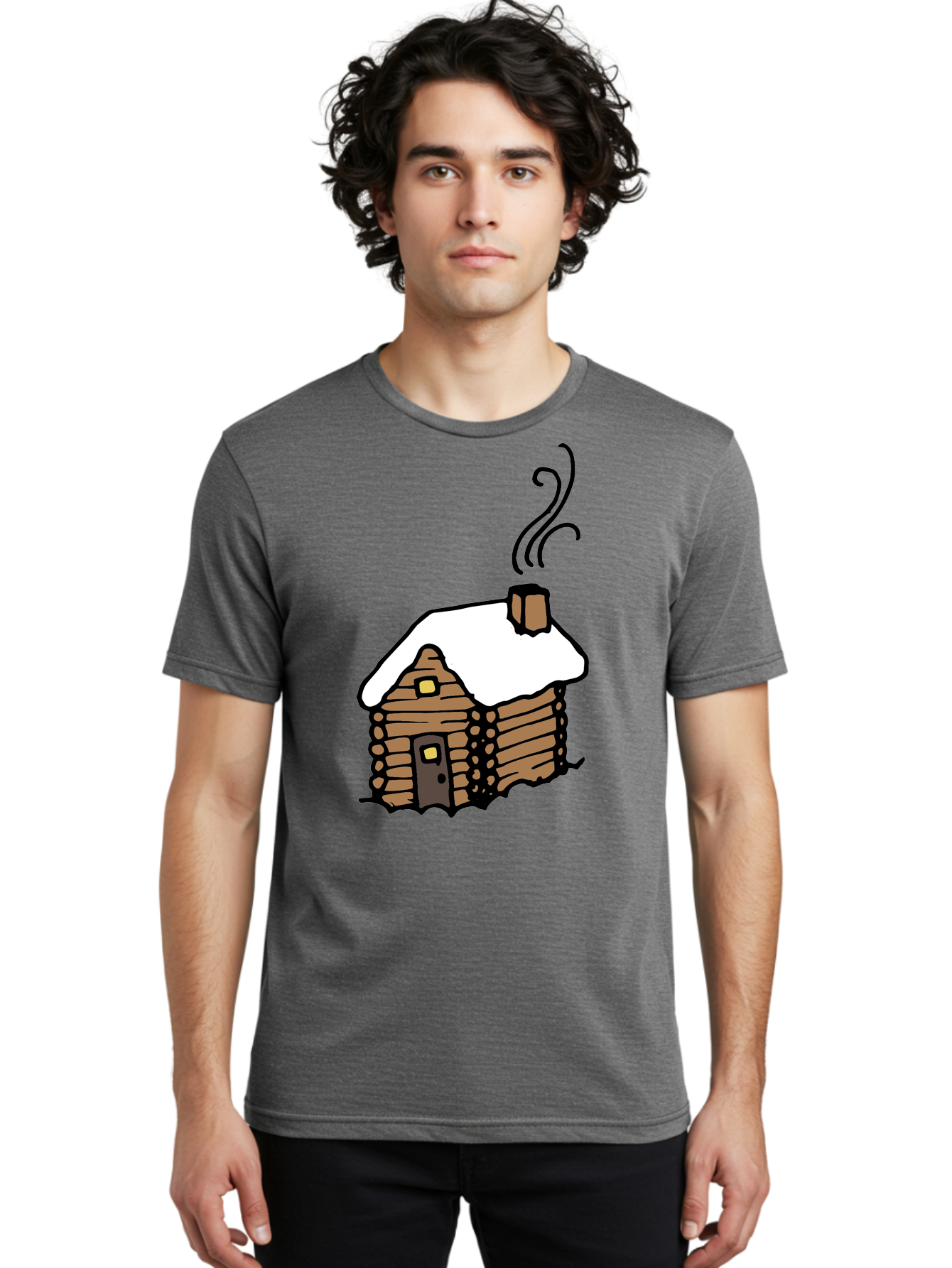 Log-Cabin Men'S Graphic Tee, 100% Cotton, Comfortable Casual Summer Wear, Machine Washable, Cozy Log Cabin, Snow-Covered Roof, Warm Fireplace, Snowy Landscape, Winter Wonderland, Rustic Charm, Cabin In The Woods -  Aaa972