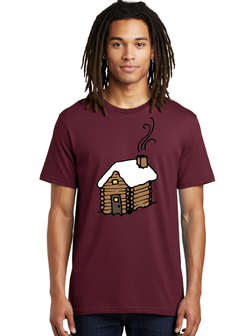 Log-Cabin Men'S Graphic Tee, 100% Cotton, Comfortable Casual Summer Wear, Machine Washable, Cozy Log Cabin, Snow-Covered Roof, Warm Fireplace, Snowy Landscape, Winter Wonderland, Rustic Charm, Cabin In The Woods -  Aaa972