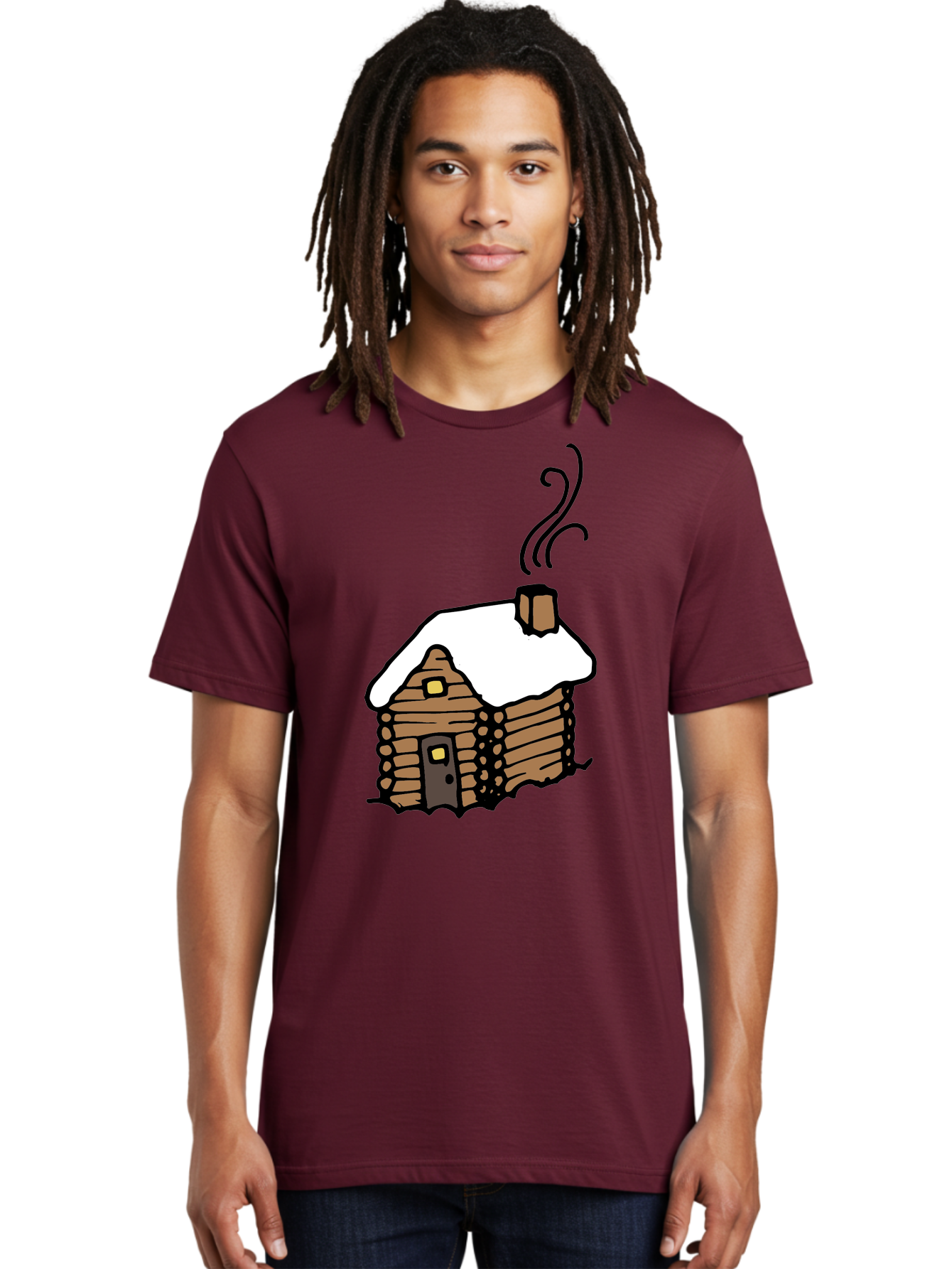 Log-Cabin Men'S Graphic Tee, 100% Cotton, Comfortable Casual Summer Wear, Machine Washable, Cozy Log Cabin, Snow-Covered Roof, Warm Fireplace, Snowy Landscape, Winter Wonderland, Rustic Charm, Cabin In The Woods -  Aaa972