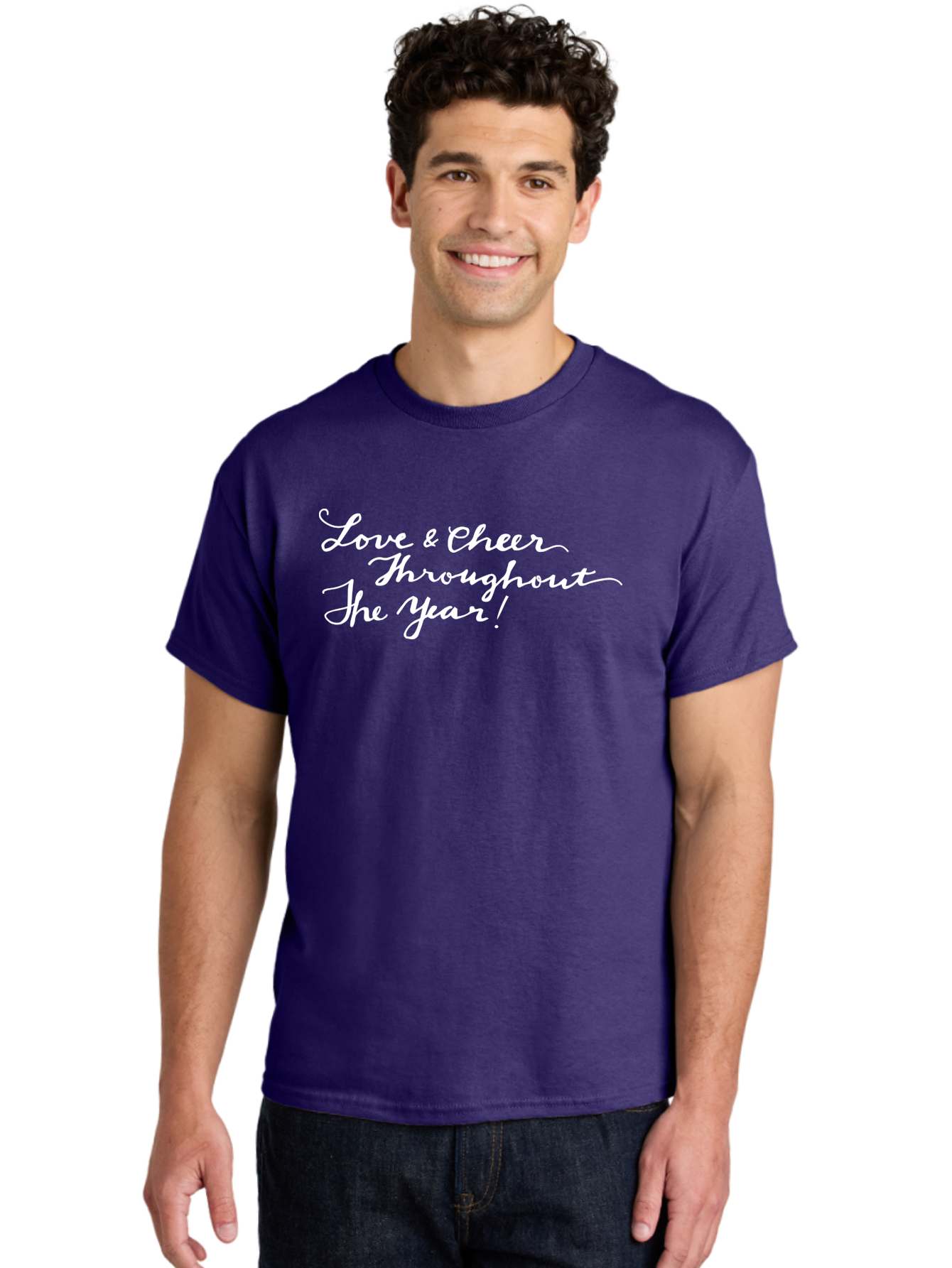 Love-Cheer-Throughout-The-Year Men'S Graphic Tee, 100% Cotton, Comfortable Casual Summer Wear, Machine Washable, Love & Cheer, Inspirational Quote, Motivational Message, Festive Greeting, Joyful Sentiment, Cursive Script, Positive Vibes, -  Aaa974