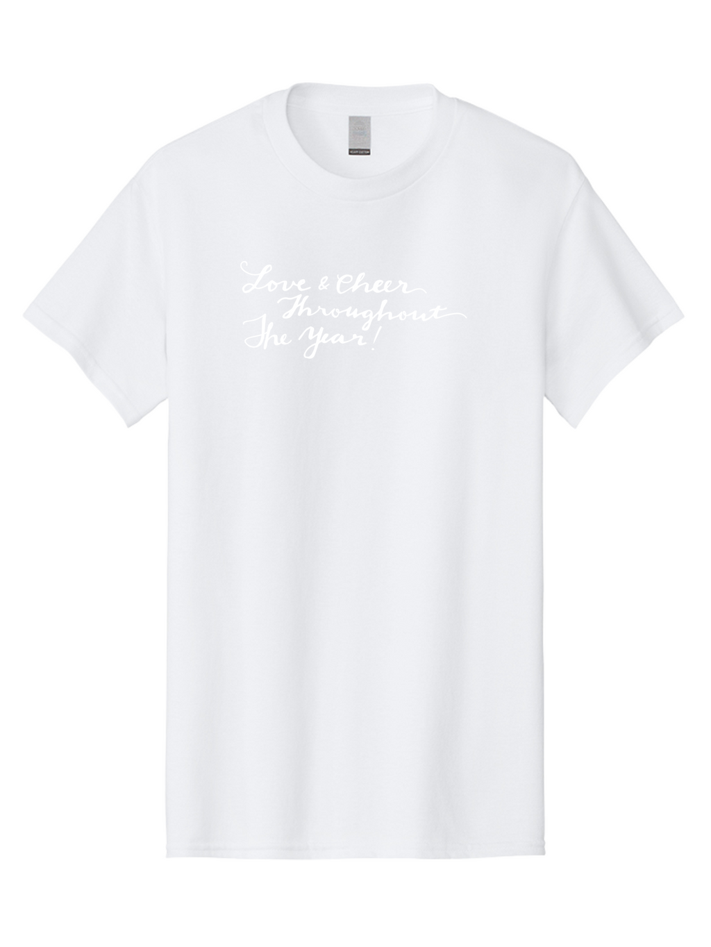 Love-Cheer-Throughout-The-Year Men'S Graphic Tee, 100% Cotton, Comfortable Casual Summer Wear, Machine Washable, Love & Cheer, Inspirational Quote, Motivational Message, Festive Greeting, Joyful Sentiment, Cursive Script, Positive Vibes, -  Aaa974