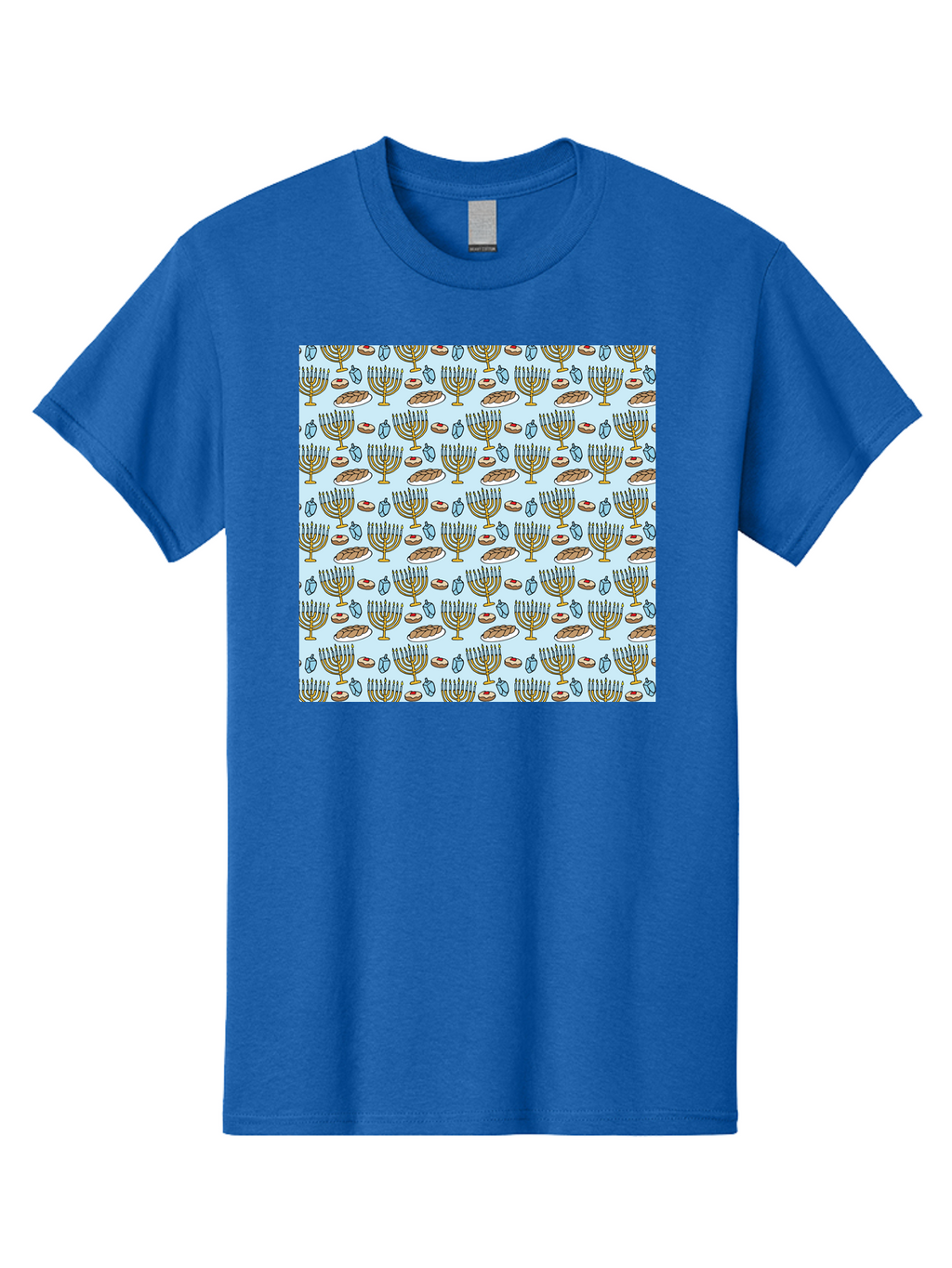Menorah-Pattern Men'S Graphic Tee, 100% Cotton, Comfortable Casual Summer Wear, Machine Washable, Menorah, Hanukkah Symbols, Jewish Traditions, Festive Decorations, Traditional Jewish Symbols, Menorah Pattern, Hanukkah Decorations -  Aaa976