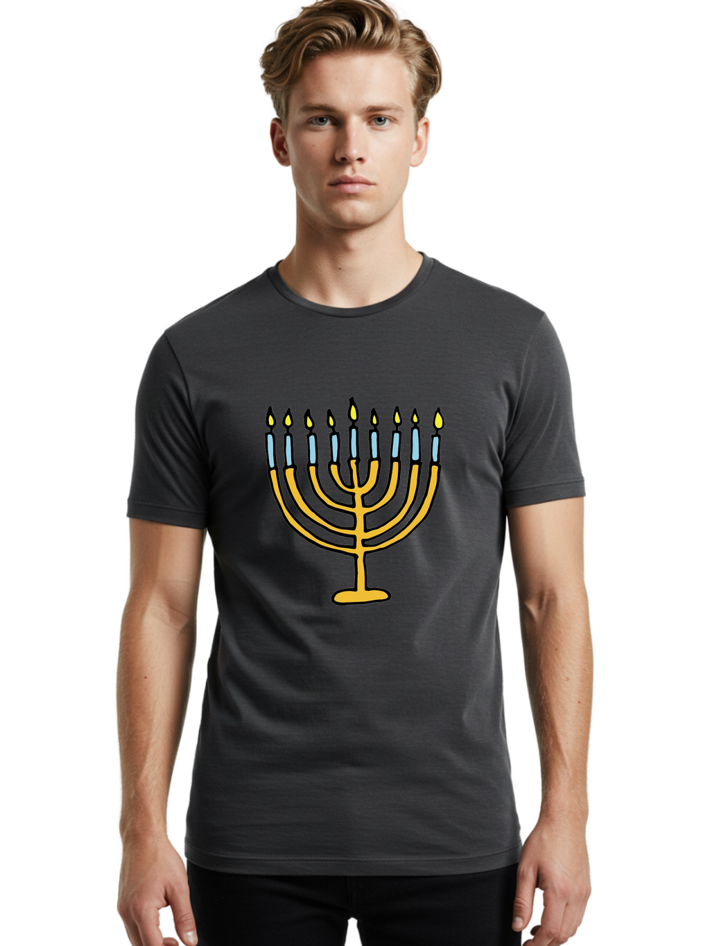Menorah Men'S Graphic Tee, 100% Cotton, Comfortable Casual Summer Wear, Machine Washable, Menorah Candles, Hanukkah Celebration, Jewish Tradition, Festival Of Lights, Eight Days Of Light, Chanukah, Menorah Illustration, Hanukkah Menorah -  Aaa977