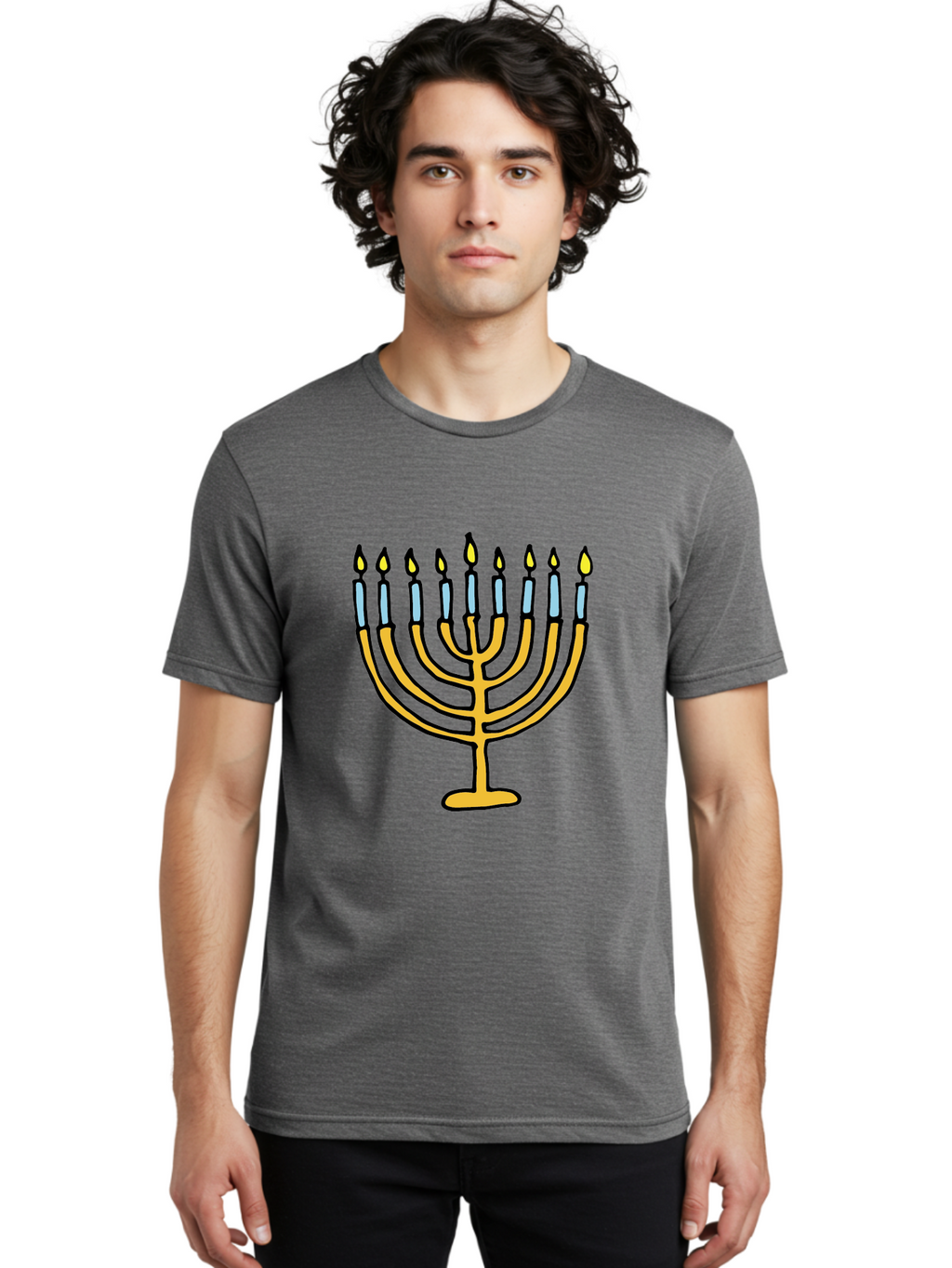 Menorah Men'S Graphic Tee, 100% Cotton, Comfortable Casual Summer Wear, Machine Washable, Menorah Candles, Hanukkah Celebration, Jewish Tradition, Festival Of Lights, Eight Days Of Light, Chanukah, Menorah Illustration, Hanukkah Menorah -  Aaa977