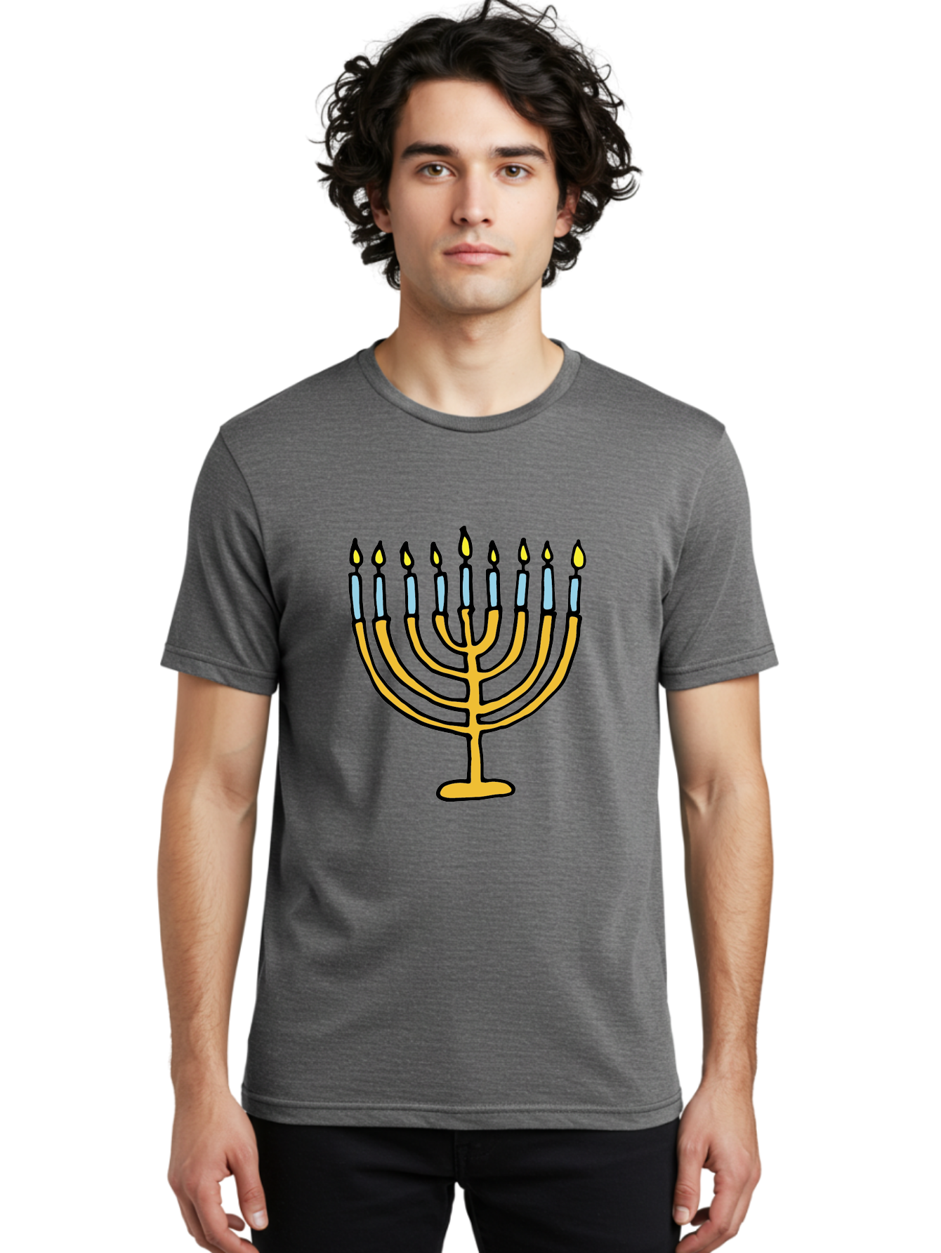 Menorah Men'S Graphic Tee, 100% Cotton, Comfortable Casual Summer Wear, Machine Washable, Menorah Candles, Hanukkah Celebration, Jewish Tradition, Festival Of Lights, Eight Days Of Light, Chanukah, Menorah Illustration, Hanukkah Menorah -  Aaa977