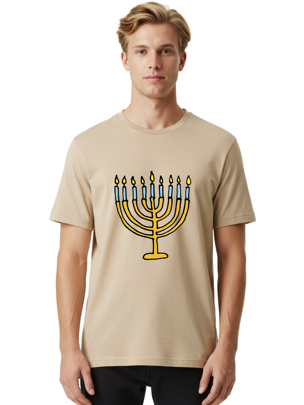 Menorah Men'S Graphic Tee, 100% Cotton, Comfortable Casual Summer Wear, Machine Washable, Menorah Candles, Hanukkah Celebration, Jewish Tradition, Festival Of Lights, Eight Days Of Light, Chanukah, Menorah Illustration, Hanukkah Menorah -  Aaa977
