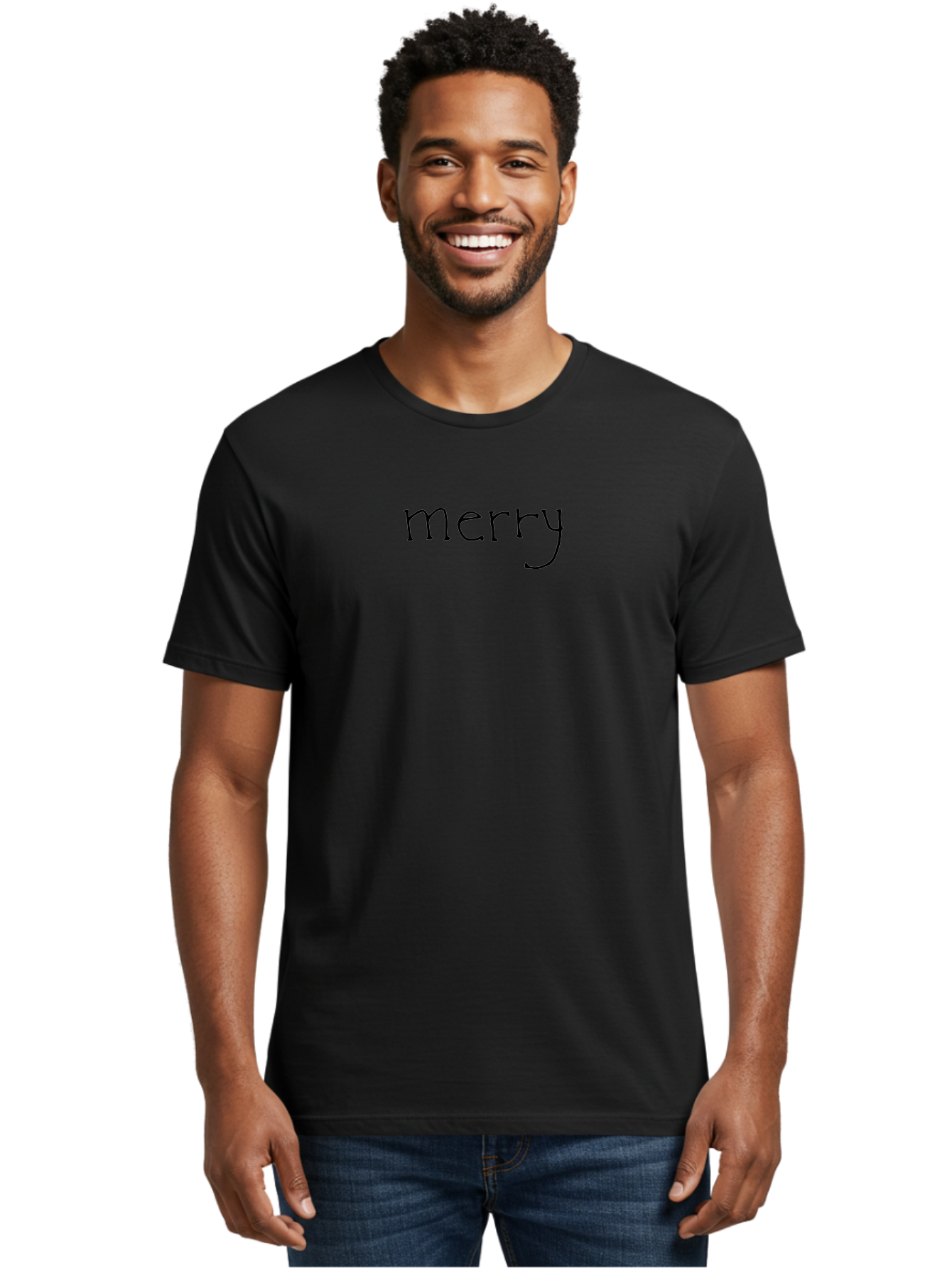 Merry-1 Men'S Graphic Tee, 100% Cotton, Comfortable Casual Summer Wear, Machine Washable, Holiday Greeting, Festive Typography, Merry Christmas, Black Font, Winter Season, Holiday Cheer, Christmas Wishes -  Aaa978