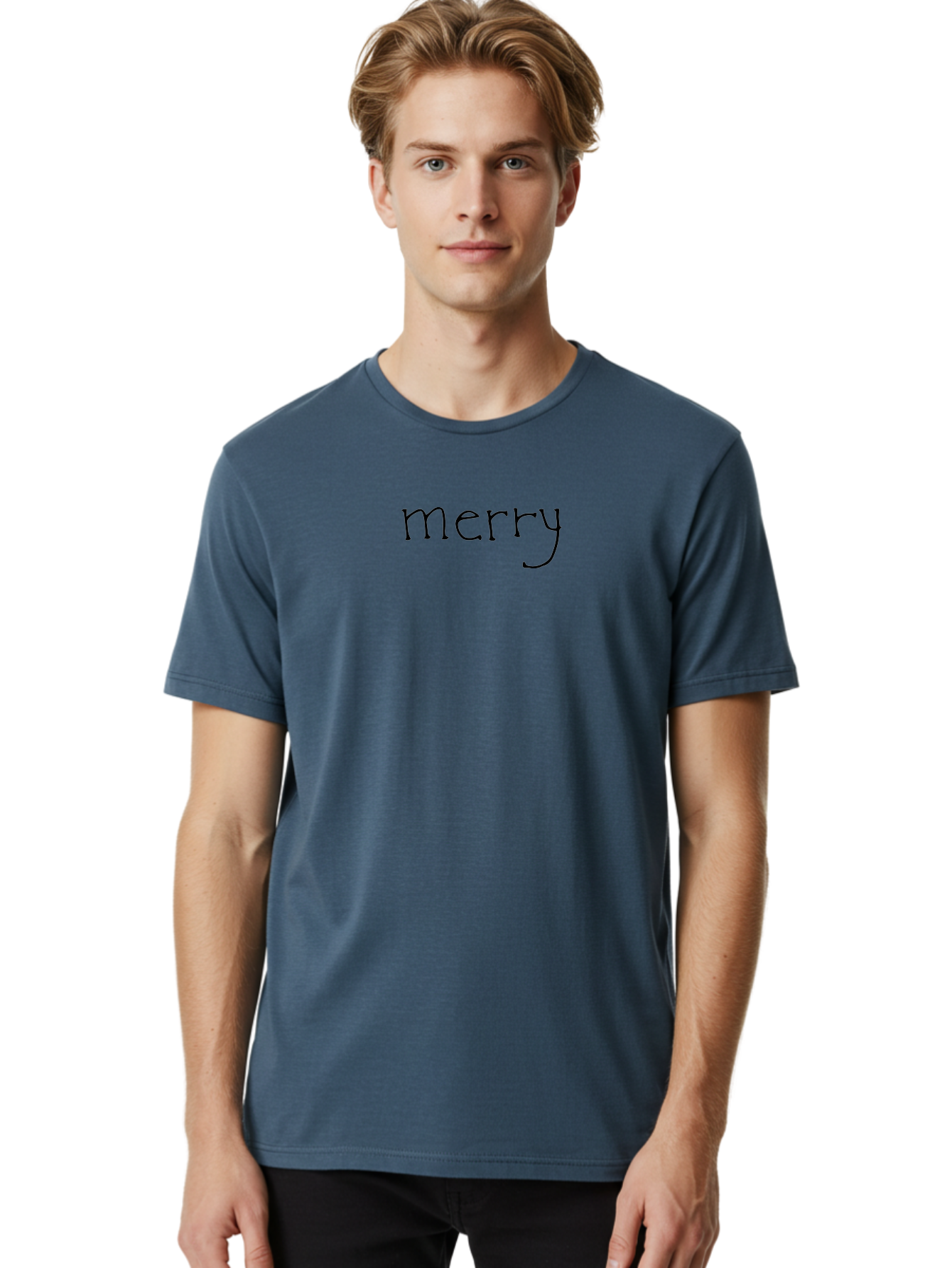 Merry-1 Men'S Graphic Tee, 100% Cotton, Comfortable Casual Summer Wear, Machine Washable, Holiday Greeting, Festive Typography, Merry Christmas, Black Font, Winter Season, Holiday Cheer, Christmas Wishes -  Aaa978