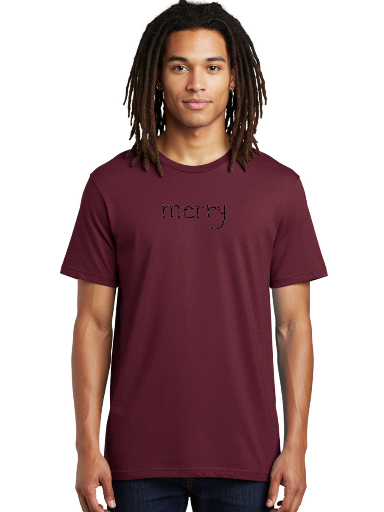 Merry-1 Men'S Graphic Tee, 100% Cotton, Comfortable Casual Summer Wear, Machine Washable, Holiday Greeting, Festive Typography, Merry Christmas, Black Font, Winter Season, Holiday Cheer, Christmas Wishes -  Aaa978