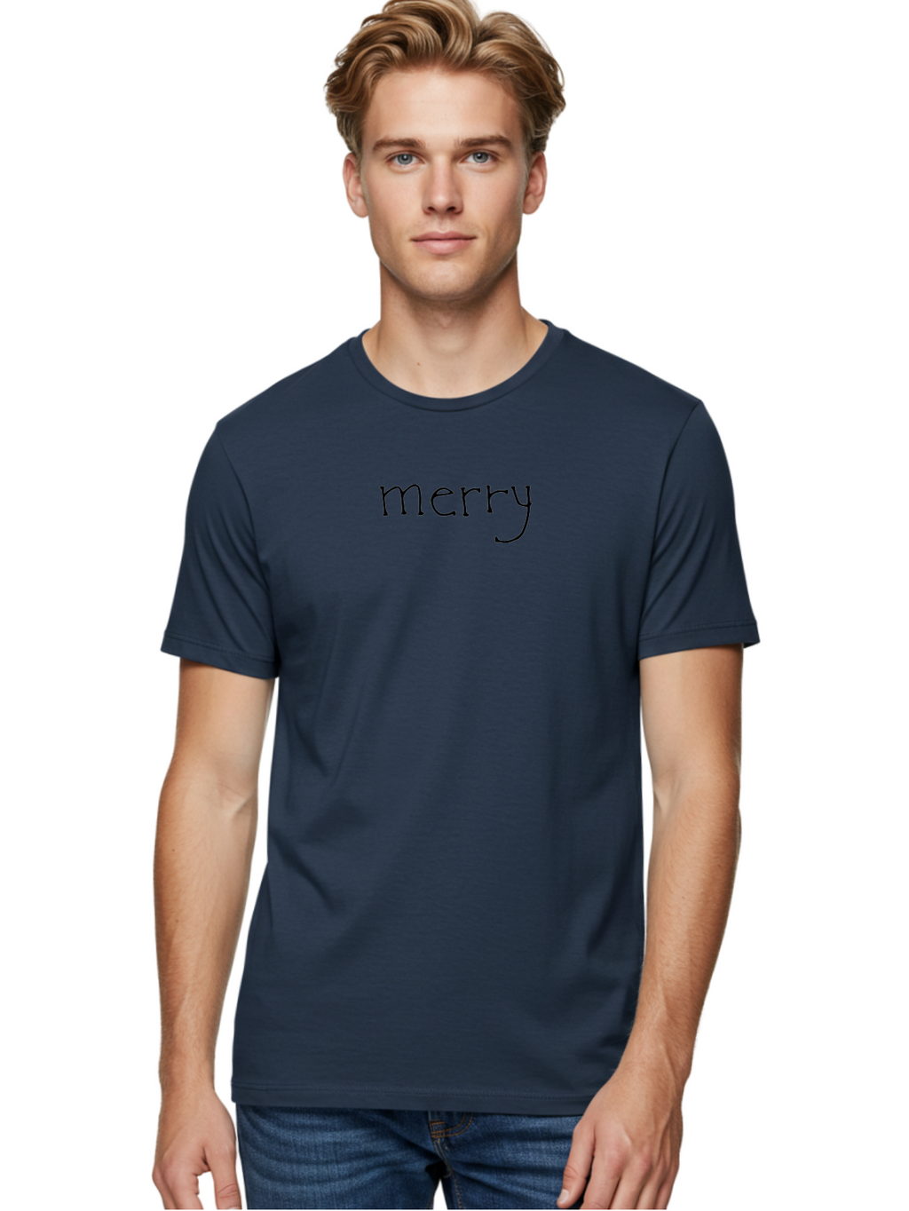 Merry-1 Men'S Graphic Tee, 100% Cotton, Comfortable Casual Summer Wear, Machine Washable, Holiday Greeting, Festive Typography, Merry Christmas, Black Font, Winter Season, Holiday Cheer, Christmas Wishes -  Aaa978