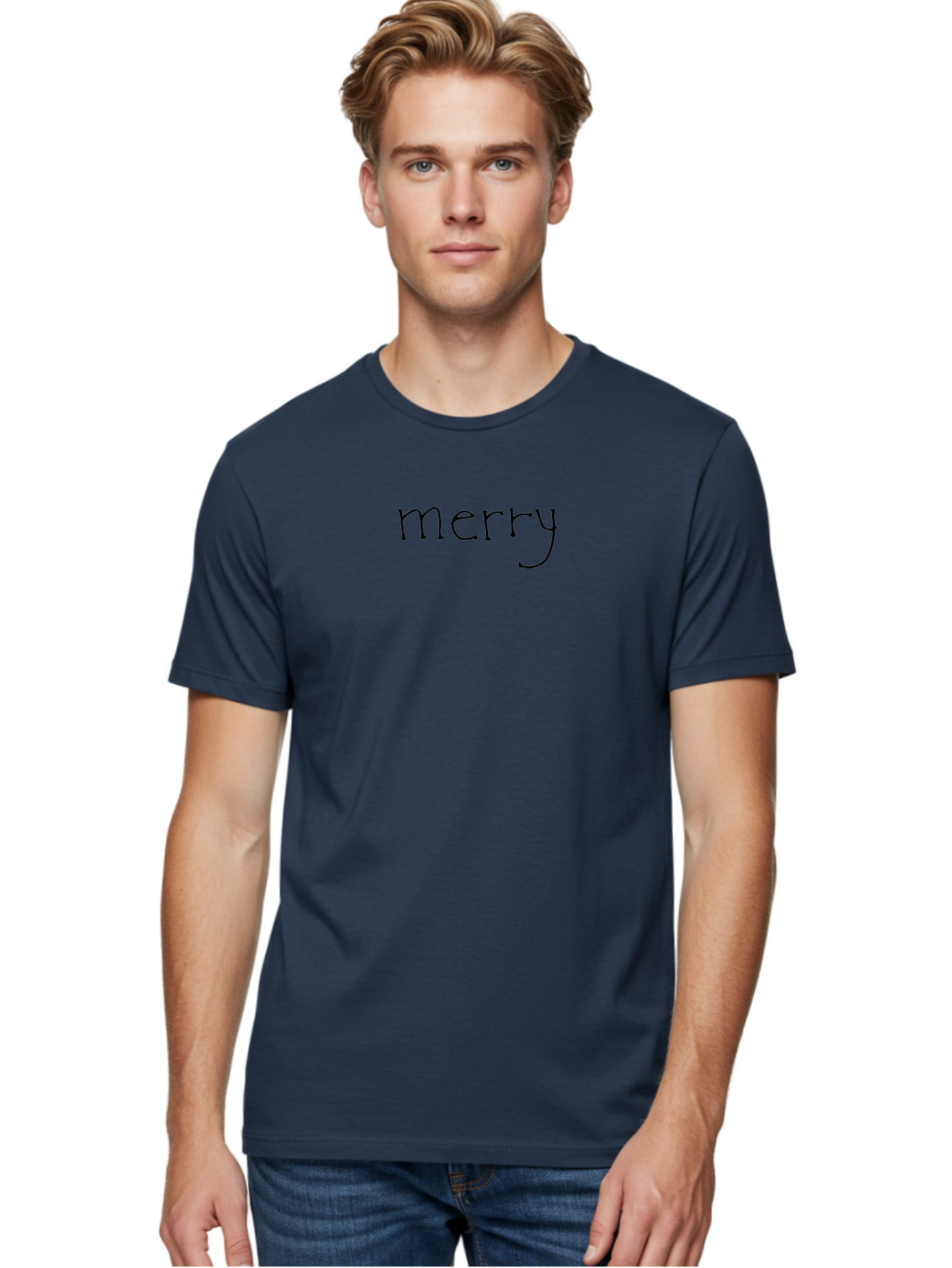 Merry-1 Men'S Graphic Tee, 100% Cotton, Comfortable Casual Summer Wear, Machine Washable, Holiday Greeting, Festive Typography, Merry Christmas, Black Font, Winter Season, Holiday Cheer, Christmas Wishes -  Aaa978