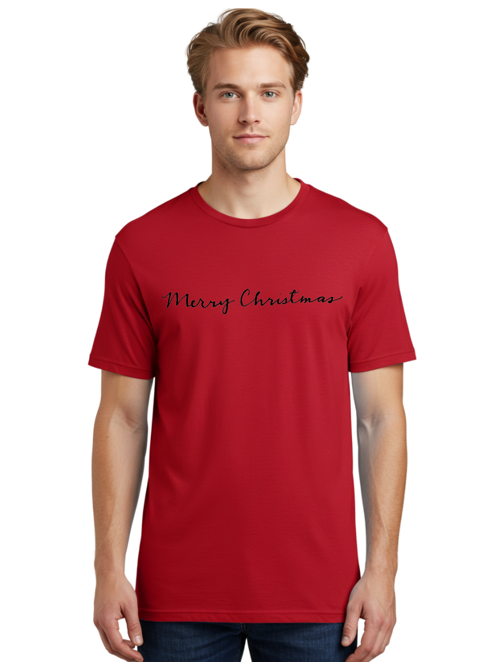 Merry-Christmas-2 Men'S Graphic Tee, 100% Cotton, Comfortable Casual Summer Wear, Machine Washable, Christmas Greeting, Holiday Message, Festive Wishes, Merry Christmas Card, Black Cursive Text, Holiday Season, Christmas Celebration -  Aaa981