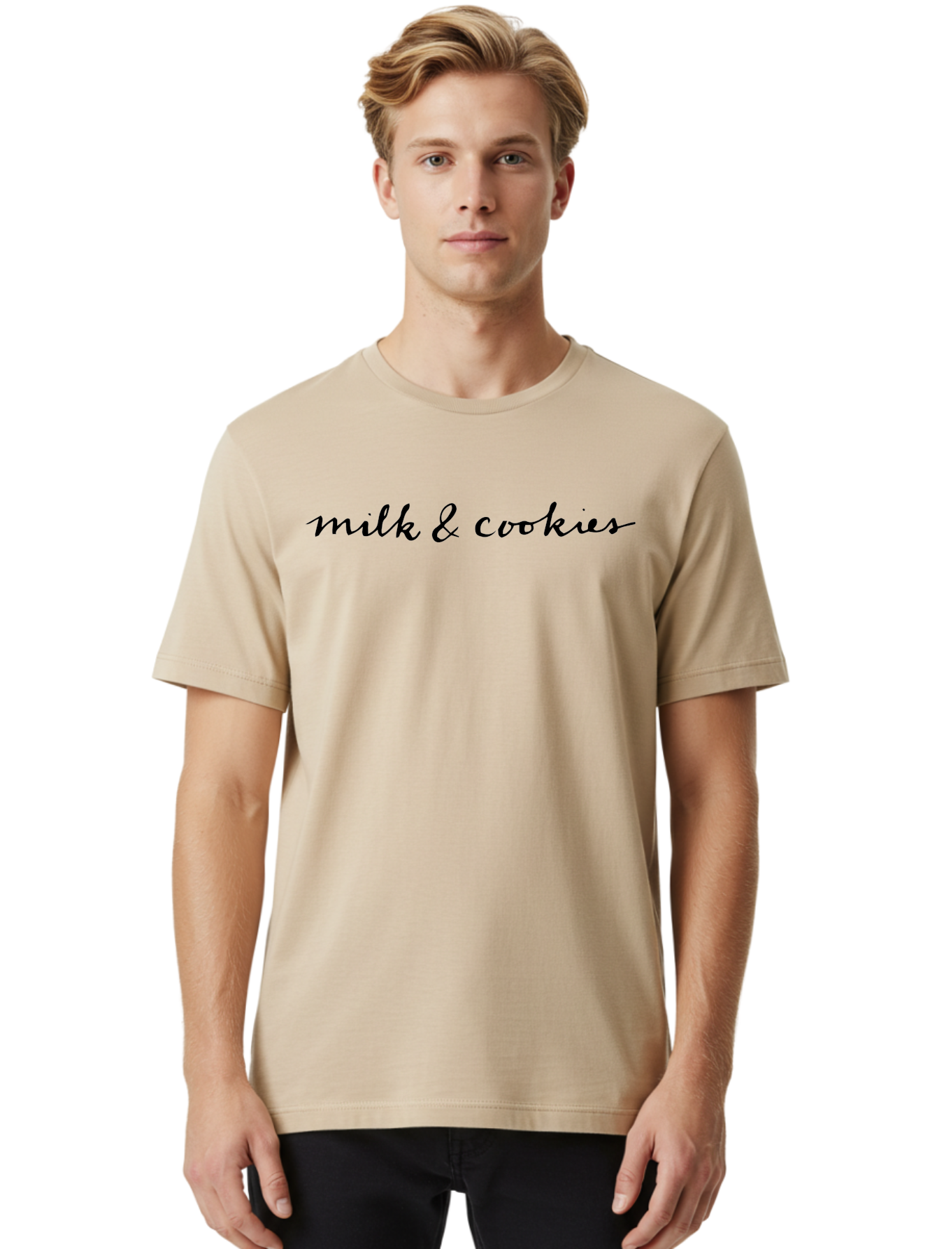 Milk-Cookies Men'S Graphic Tee, 100% Cotton, Comfortable Casual Summer Wear, Machine Washable, Milk And Cookies, Sweet Treats, Dessert Lovers, Cookie Lovers, Milk And Cookies Theme, Tasty Delights, Yummy Treats -  Aaa993