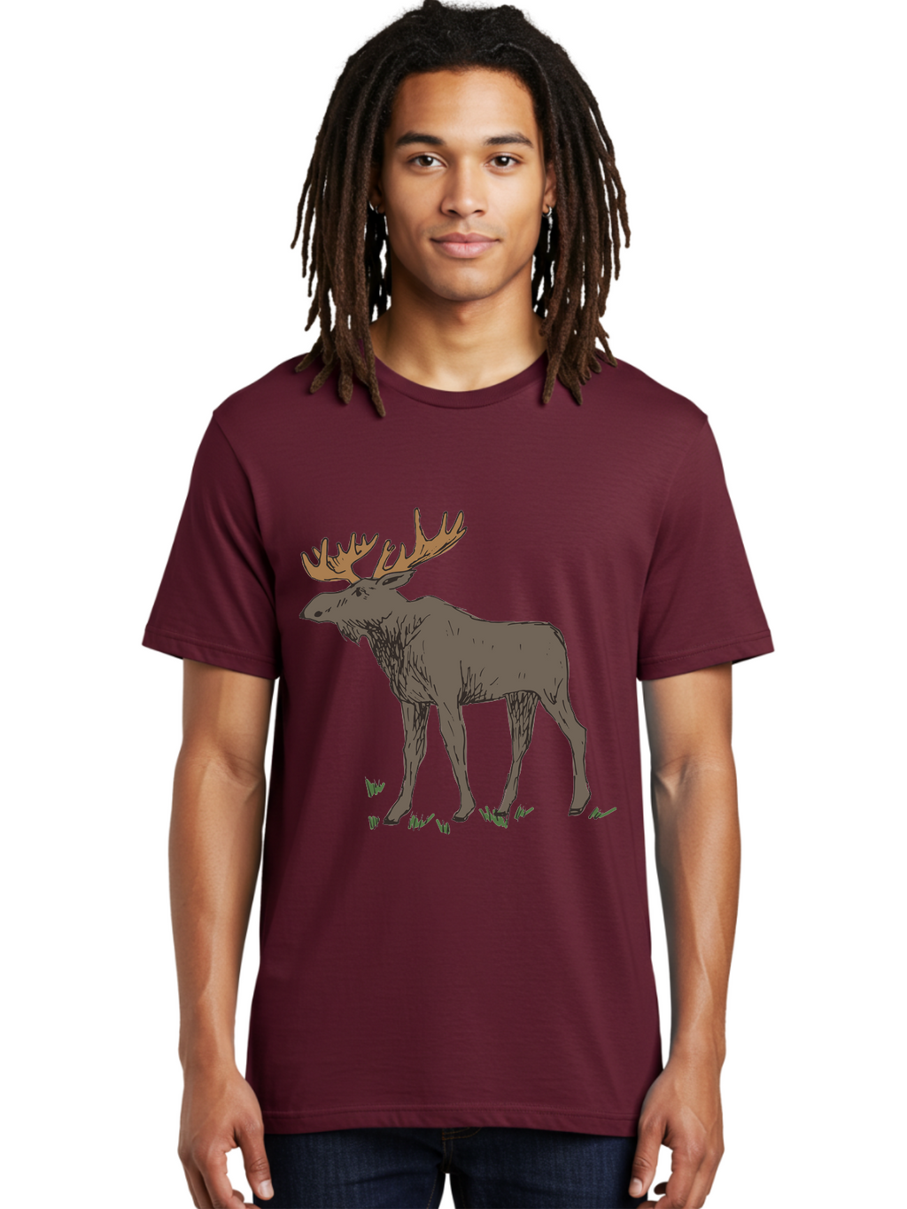 Moose-1 Men'S Graphic Tee, 100% Cotton, Comfortable Casual Summer Wear, Machine Washable, Illustration Of A Moose, Large Antlers, Wildlife, Animal Art, Cartoon Style, Wildlife Illustration, Mammal Drawing, Forest Creature, Nature Graphic -  Aaa997