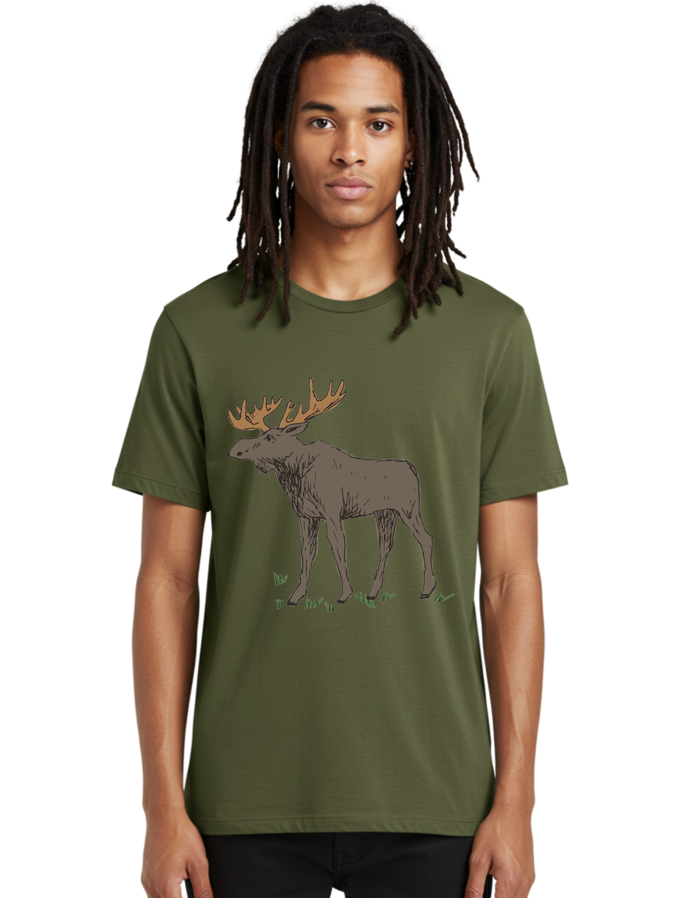 Moose-1 Men'S Graphic Tee, 100% Cotton, Comfortable Casual Summer Wear, Machine Washable, Illustration Of A Moose, Large Antlers, Wildlife, Animal Art, Cartoon Style, Wildlife Illustration, Mammal Drawing, Forest Creature, Nature Graphic -  Aaa997
