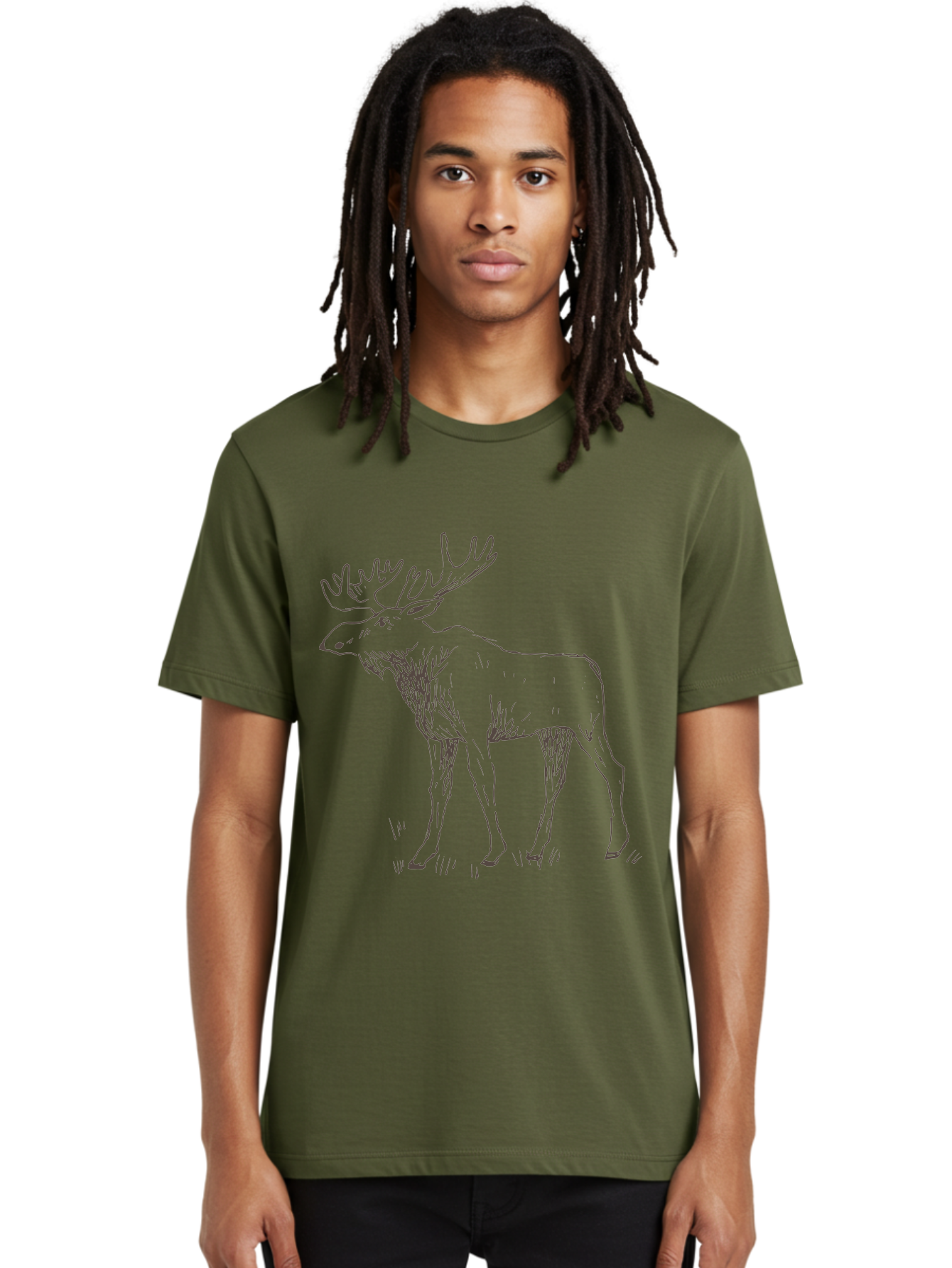 Moose Men'S Graphic Tee, 100% Cotton, Comfortable Casual Summer Wear, Machine Washable, Majestic Elk, Large Antlers, Wildlife Illustration, Grassy Terrain, Animal Portrait, Wildlife Art, Natural Habitat, Forest Dwelling -  Aaa998