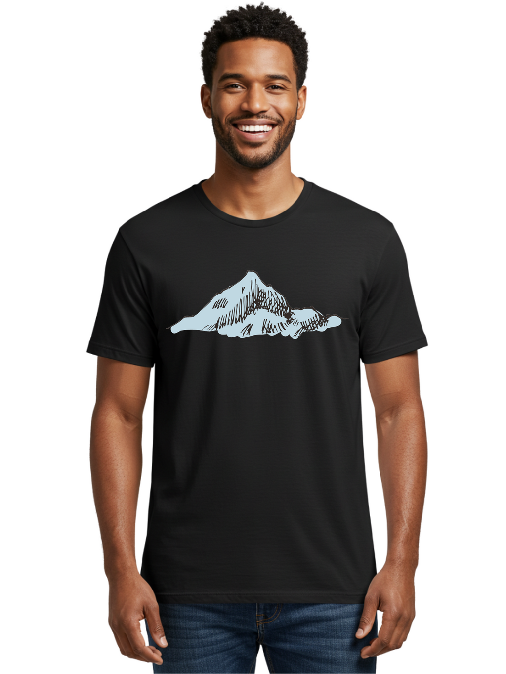 Mountain-Landscape Men'S Graphic Tee, 100% Cotton, Comfortable Casual Summer Wear, Machine Washable, Cartoon Mountain, Sketch Art, Black Lines, Simple Design, Minimalist Style, White Mountain Peak, Abstract Landscape, Illustration Aaa999