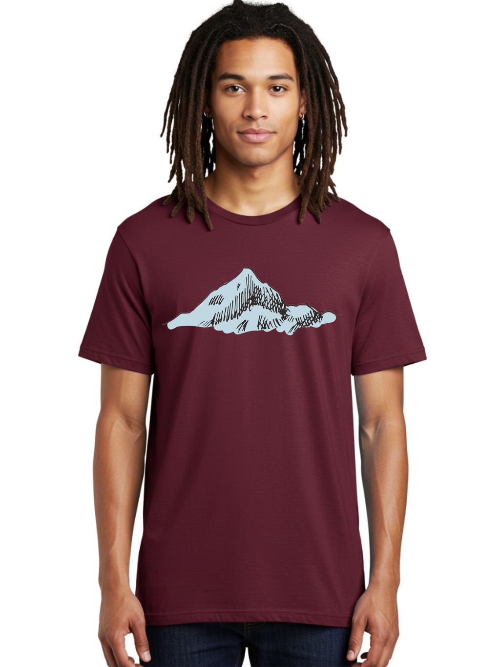 Mountain-Landscape Men'S Graphic Tee, 100% Cotton, Comfortable Casual Summer Wear, Machine Washable, Cartoon Mountain, Sketch Art, Black Lines, Simple Design, Minimalist Style, White Mountain Peak, Abstract Landscape, Illustration Aaa999