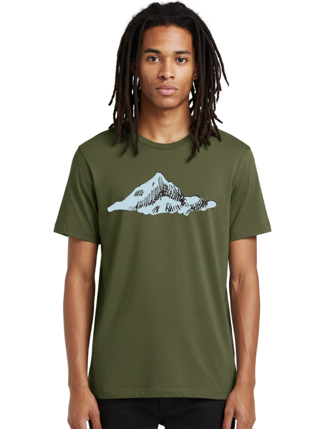 Mountain-Landscape Men'S Graphic Tee, 100% Cotton, Comfortable Casual Summer Wear, Machine Washable, Cartoon Mountain, Sketch Art, Black Lines, Simple Design, Minimalist Style, White Mountain Peak, Abstract Landscape, Illustration Aaa999