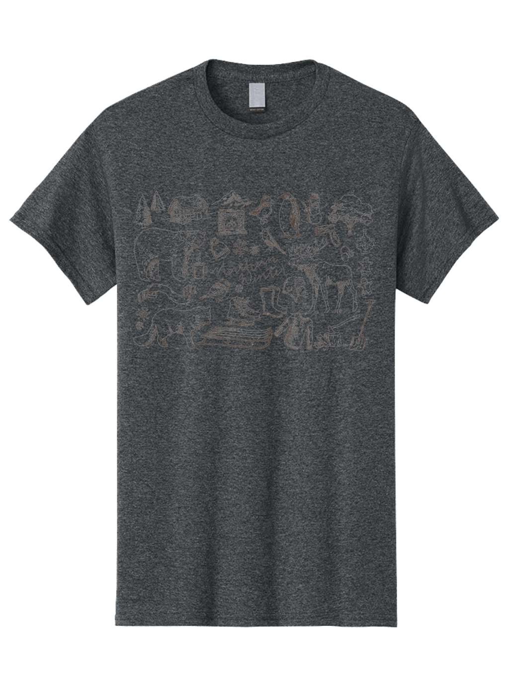 Northern-Winter Men'S Graphic Tee, 100% Cotton, Comfortable Casual Summer Wear, Machine Washable, Winter Scene, Northern Wildlife, Polar Bears, Penguins, Deer, Snowflakes, Cozy Cabin, Fireplace, Warm Clothing, Winter Boots, Snowy Trees, Aab014