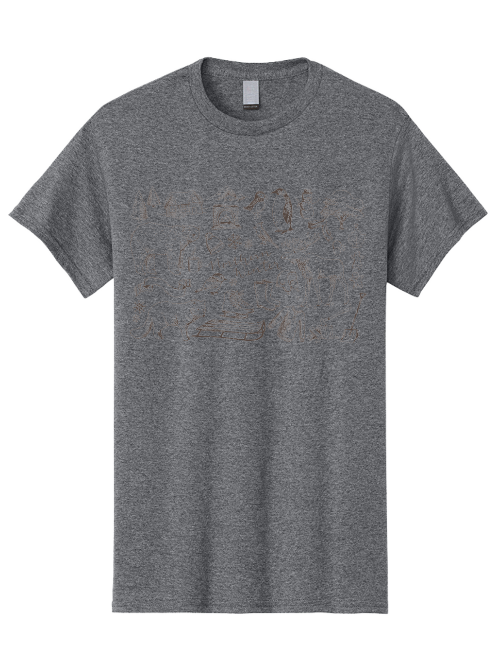 Northern-Winter Men'S Graphic Tee, 100% Cotton, Comfortable Casual Summer Wear, Machine Washable, Winter Scene, Northern Wildlife, Polar Bears, Penguins, Deer, Snowflakes, Cozy Cabin, Fireplace, Warm Clothing, Winter Boots, Snowy Trees, Aab014