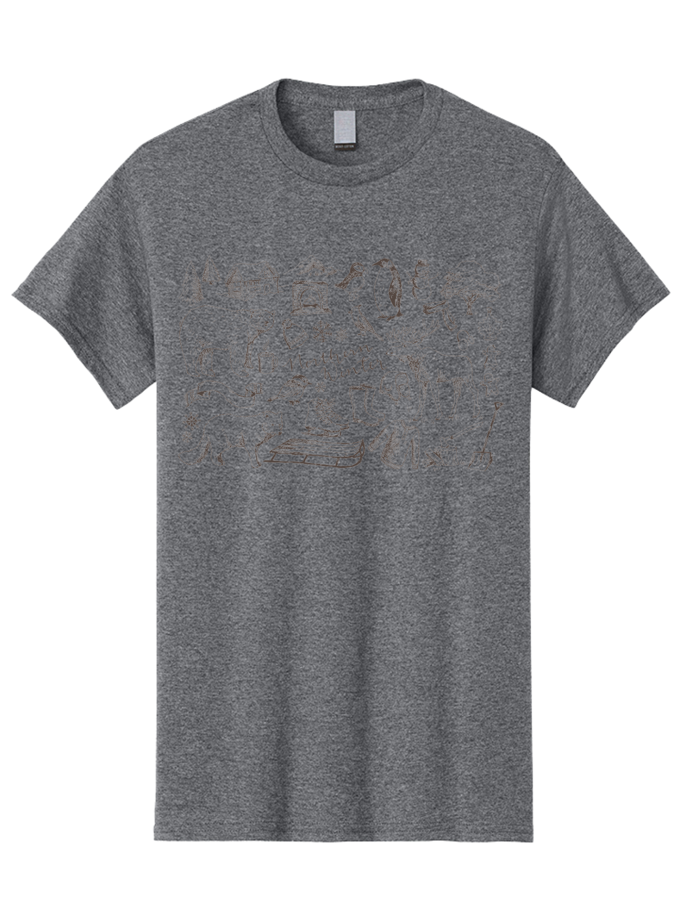 Northern-Winter Men'S Graphic Tee, 100% Cotton, Comfortable Casual Summer Wear, Machine Washable, Winter Scene, Northern Wildlife, Polar Bears, Penguins, Deer, Snowflakes, Cozy Cabin, Fireplace, Warm Clothing, Winter Boots, Snowy Trees, Aab014