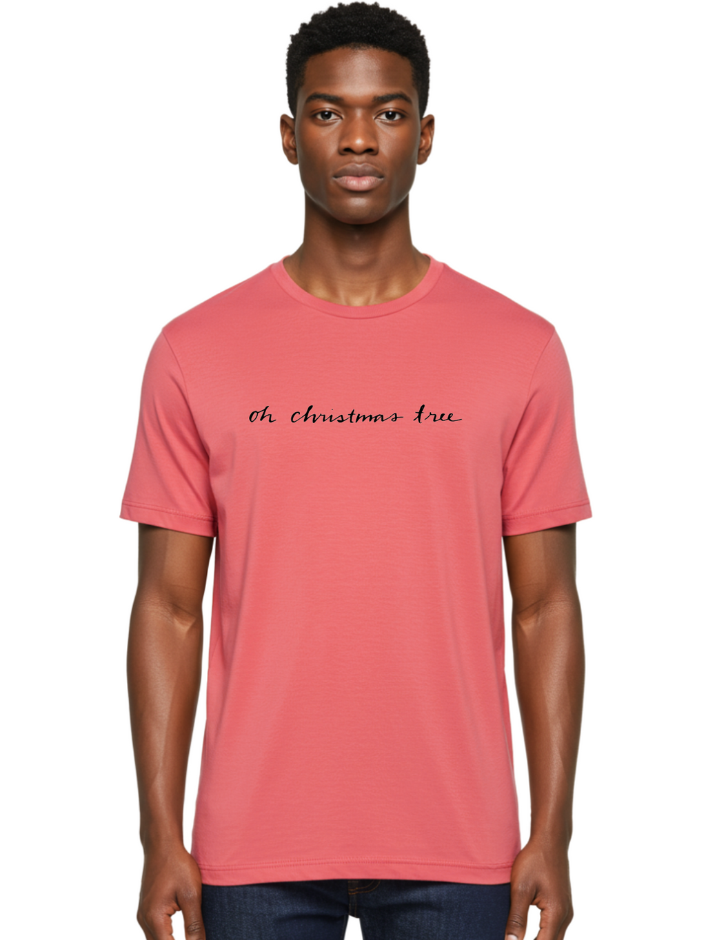 Oh-Christmas-Tree Men'S Graphic Tee, 100% Cotton, Comfortable Casual Summer Wear, Machine Washable, Christmas Tree, Holiday Greeting, Festive Phrase, Christmas Lyrics, Winter Season, Holiday Cheer, Merry Christmas, Christmas Wishes Aab016