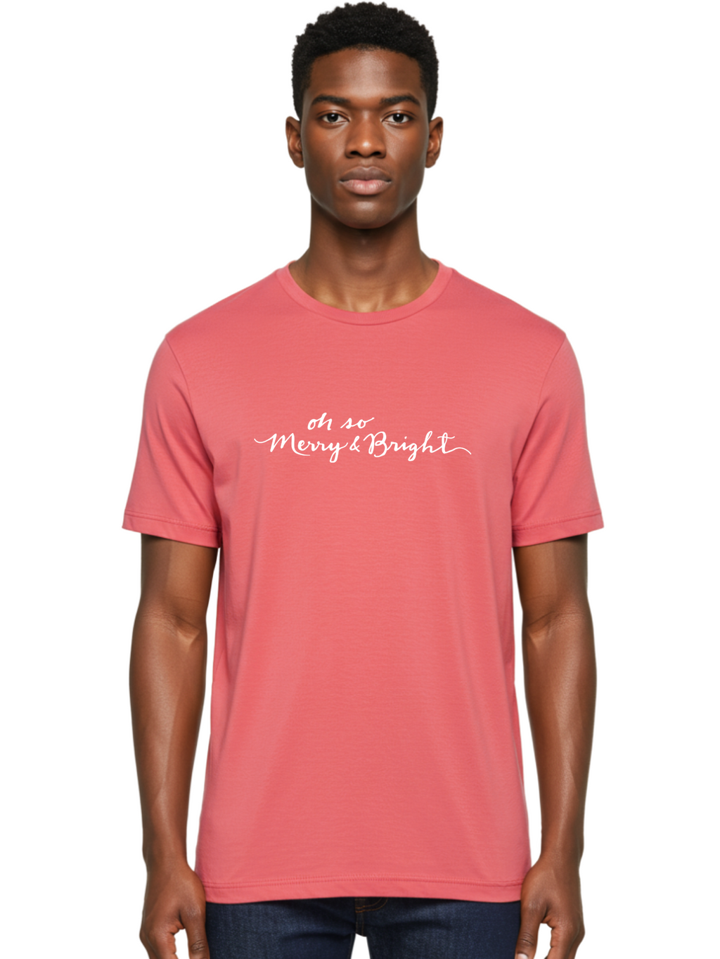 Oh-So-Merry-Bright Men'S Graphic Tee, 100% Cotton, Comfortable Casual Summer Wear, Machine Washable, Christmas Greeting, Holiday Card, Festive Wishes, Merry Christmas, Joyful Holiday, Season'S Greetings, White Cursive Text Aab017