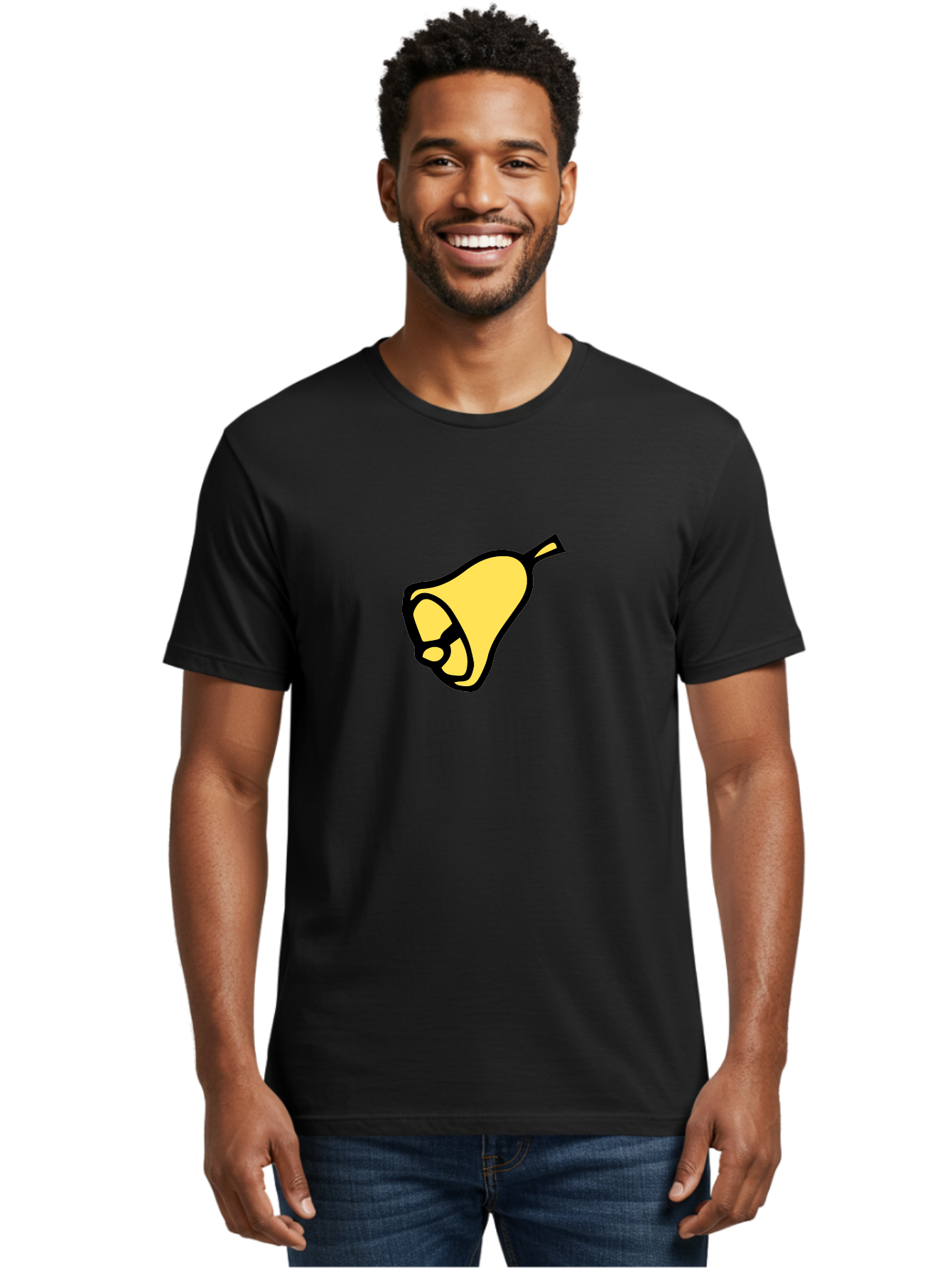 Pear-1 Men'S Graphic Tee, 100% Cotton, Comfortable Casual Summer Wear, Machine Washable, Yellow Pear Fruit, Simple Illustration, Cartoon Style, Bold Black Outline, Sweet Pear, Digital Art, Yellow Fruit Aab029