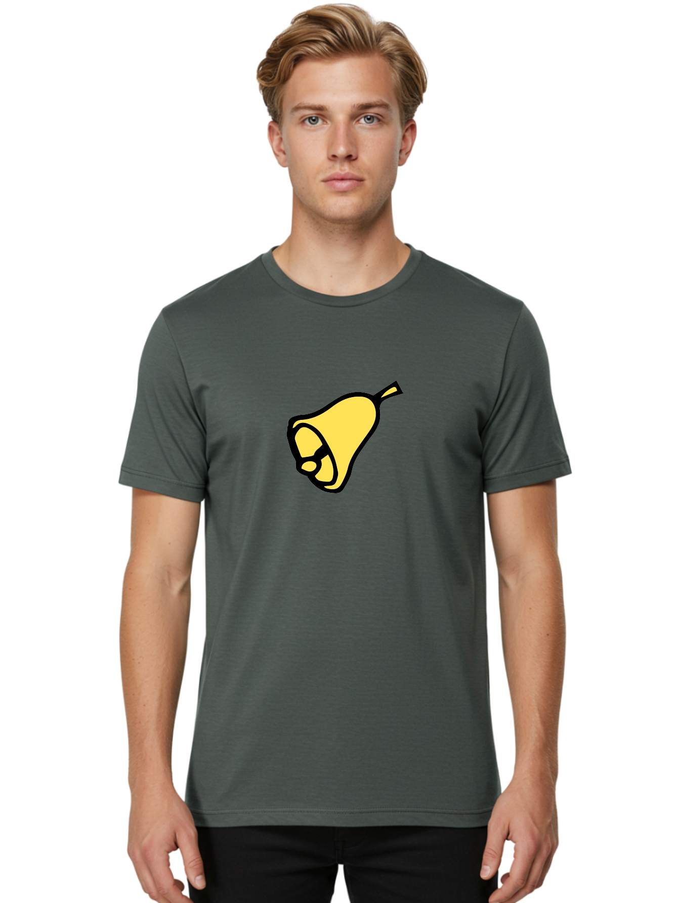 Pear-1 Men'S Graphic Tee, 100% Cotton, Comfortable Casual Summer Wear, Machine Washable, Yellow Pear Fruit, Simple Illustration, Cartoon Style, Bold Black Outline, Sweet Pear, Digital Art, Yellow Fruit Aab029