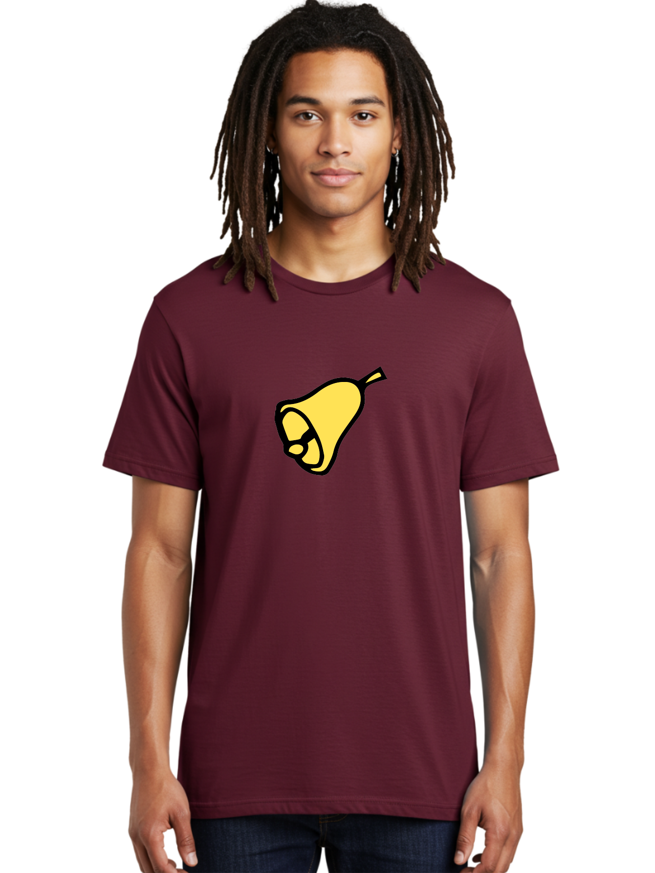 Pear-1 Men'S Graphic Tee, 100% Cotton, Comfortable Casual Summer Wear, Machine Washable, Yellow Pear Fruit, Simple Illustration, Cartoon Style, Bold Black Outline, Sweet Pear, Digital Art, Yellow Fruit Aab029