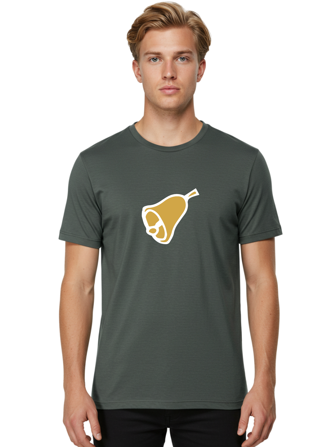 Pear Men'S Graphic Tee, 100% Cotton, Comfortable Casual Summer Wear, Machine Washable, Pear Fruit, Simple Illustration, Minimalist Design, Yellow Pear, White Outline, Healthy Snack, Organic Produce, Fruit Icon Aab030