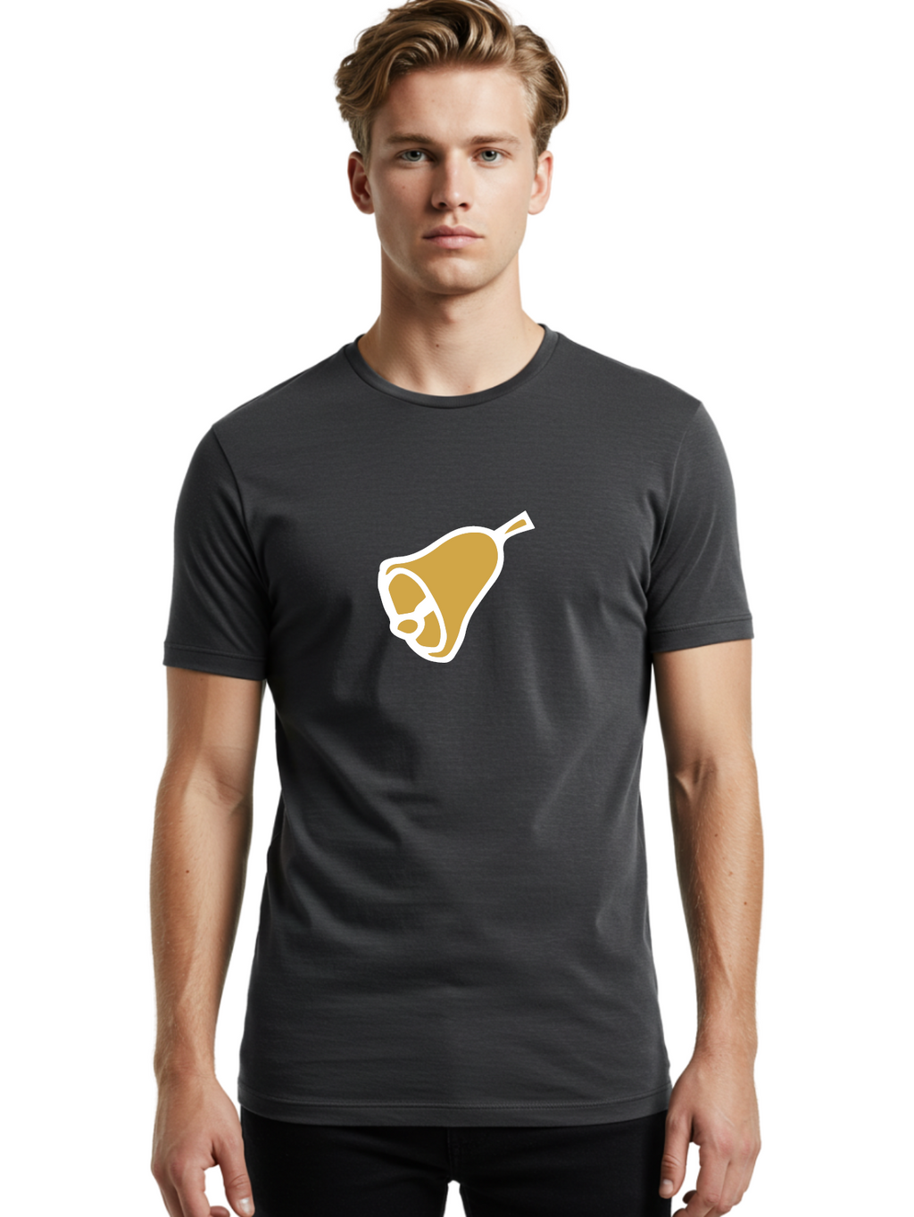 Pear Men'S Graphic Tee, 100% Cotton, Comfortable Casual Summer Wear, Machine Washable, Pear Fruit, Simple Illustration, Minimalist Design, Yellow Pear, White Outline, Healthy Snack, Organic Produce, Fruit Icon Aab030