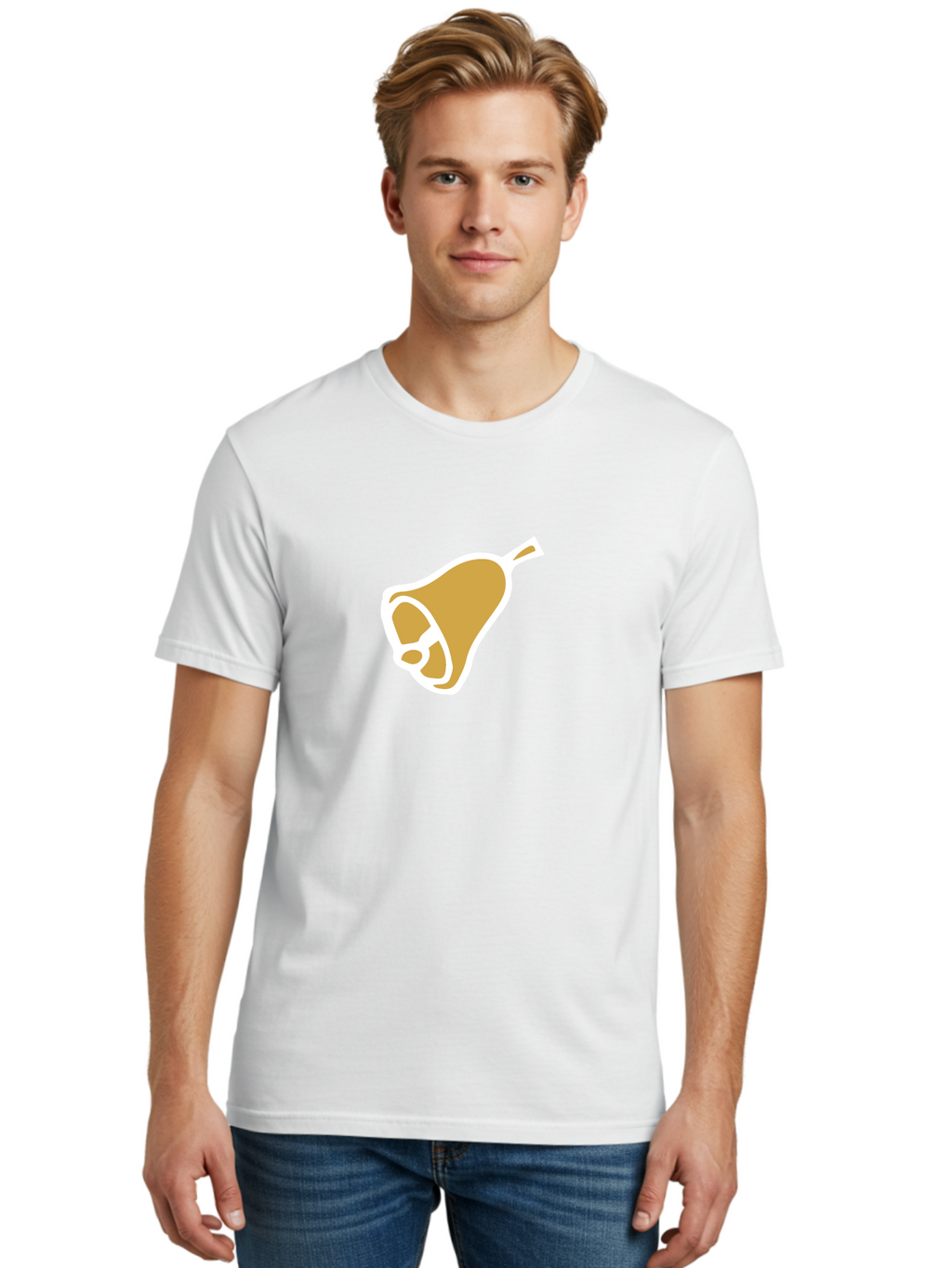 Pear Men'S Graphic Tee, 100% Cotton, Comfortable Casual Summer Wear, Machine Washable, Pear Fruit, Simple Illustration, Minimalist Design, Yellow Pear, White Outline, Healthy Snack, Organic Produce, Fruit Icon Aab030