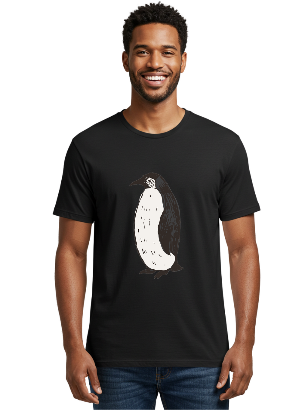 Penguin-1 Men'S Graphic Tee, 100% Cotton, Comfortable Casual Summer Wear, Machine Washable, Penguin Illustration, Black And White Penguin, Cartoon Penguin, Simple Drawing, Cute Bird, Wildlife Art, Tuxedo Bird, Flightless Bird, Antarctic Animal Aab031