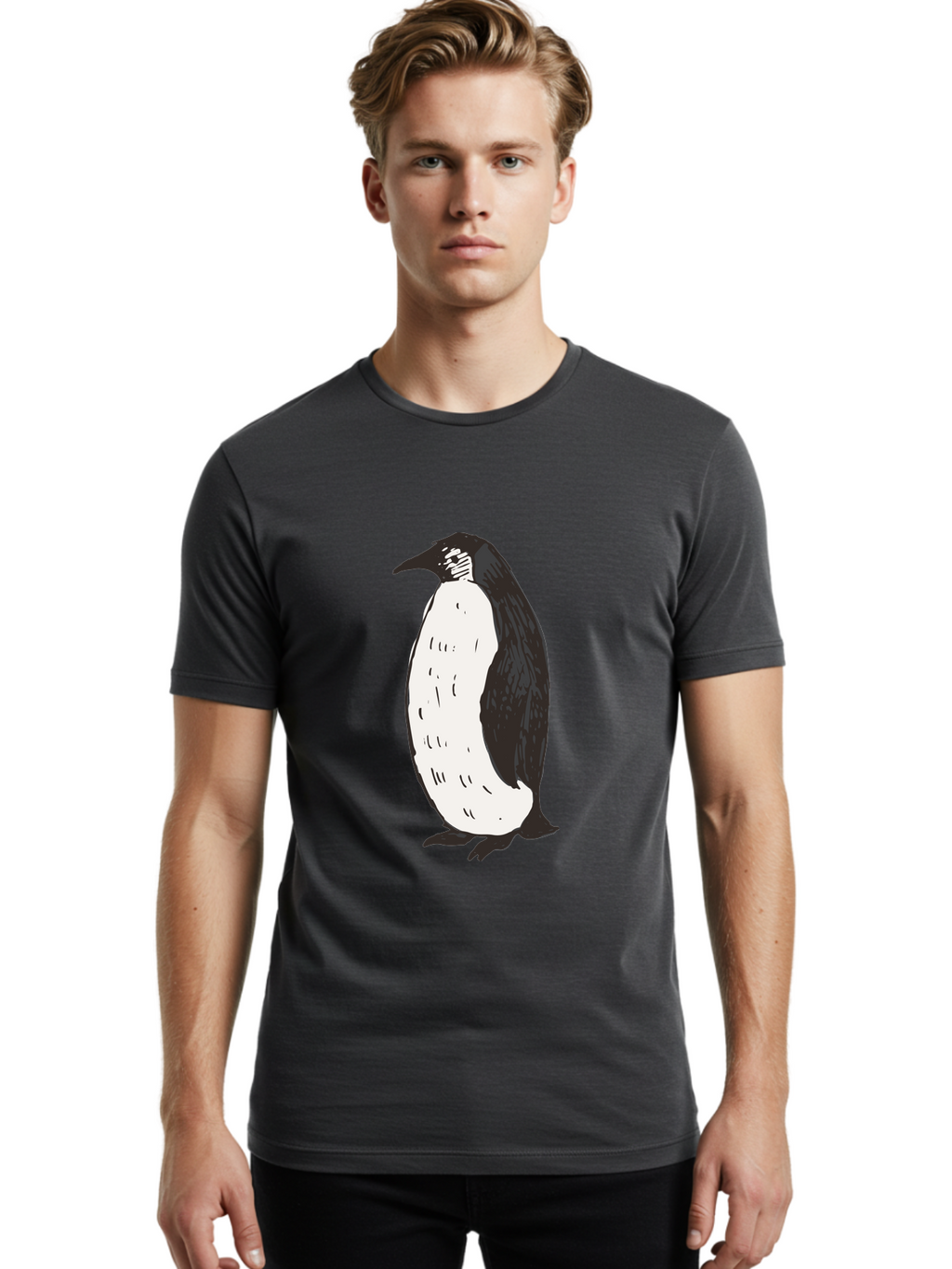 Penguin-1 Men'S Graphic Tee, 100% Cotton, Comfortable Casual Summer Wear, Machine Washable, Penguin Illustration, Black And White Penguin, Cartoon Penguin, Simple Drawing, Cute Bird, Wildlife Art, Tuxedo Bird, Flightless Bird, Antarctic Animal Aab031